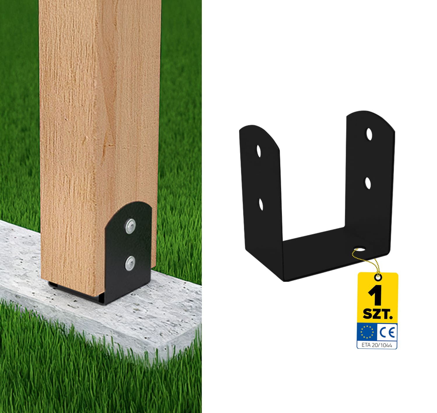 Pfostenträger zum aufdübeln U-Form leicht - PSOL | 100 mm | Schwarz Säulenfuß U-Typ Betonschraubanker hell PSOL, 100 mm, schwarz, 101x71x120x2,5 mm, Produktfoto.
