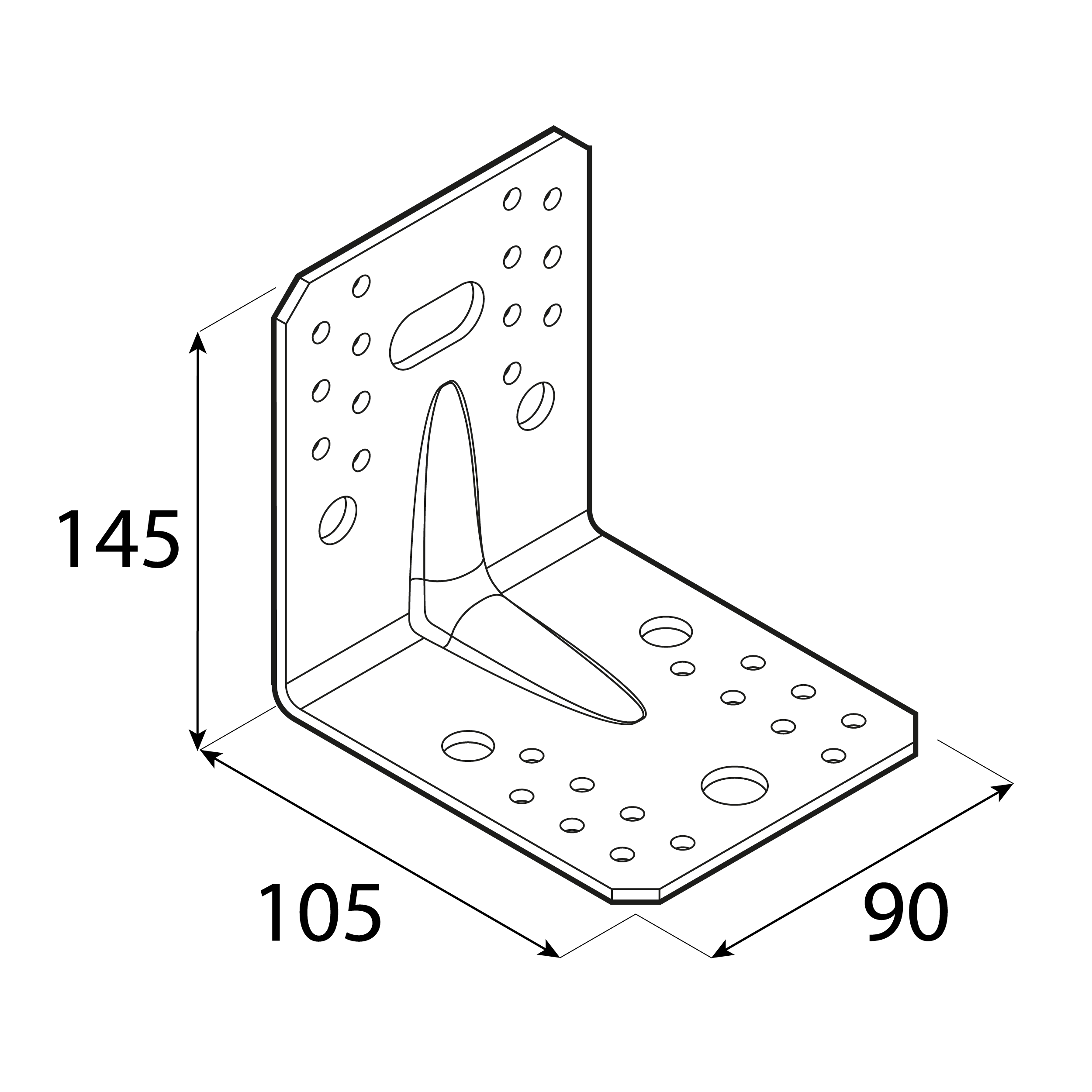 Kątownik ciesielski wzmocniony z przetłoczeniem - KP 21 | 105x105x90 mm | 2,5 mm