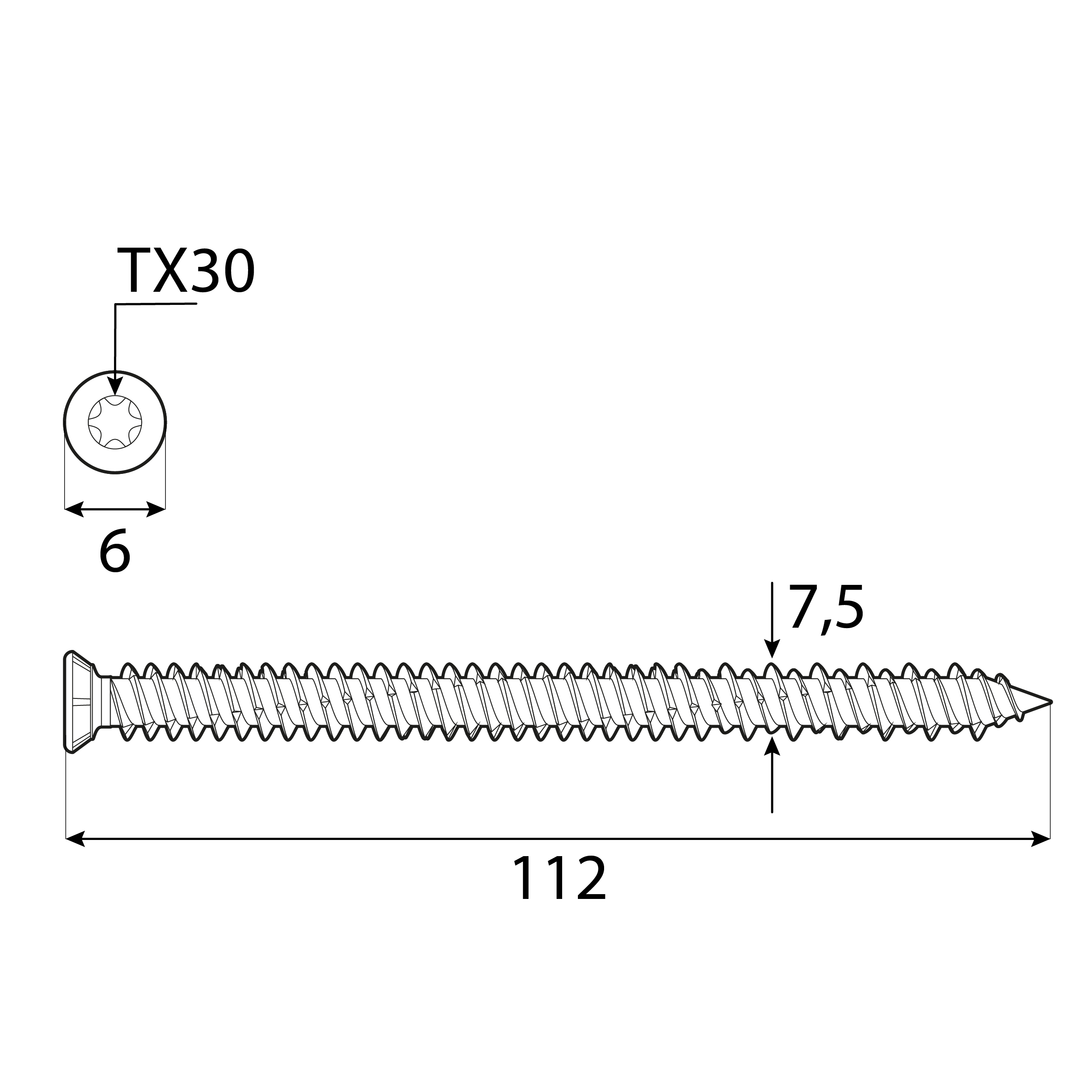 Wkręty do ościeżnic z łbem stożkowym TORX - CBS | 7,5 x 112 mm | Srebrny | 100 szt Wkręty do ościeżnic z łbem stożkowym TORX - CBS | 7,5 x 112 mm | Srebrny | 100 szt