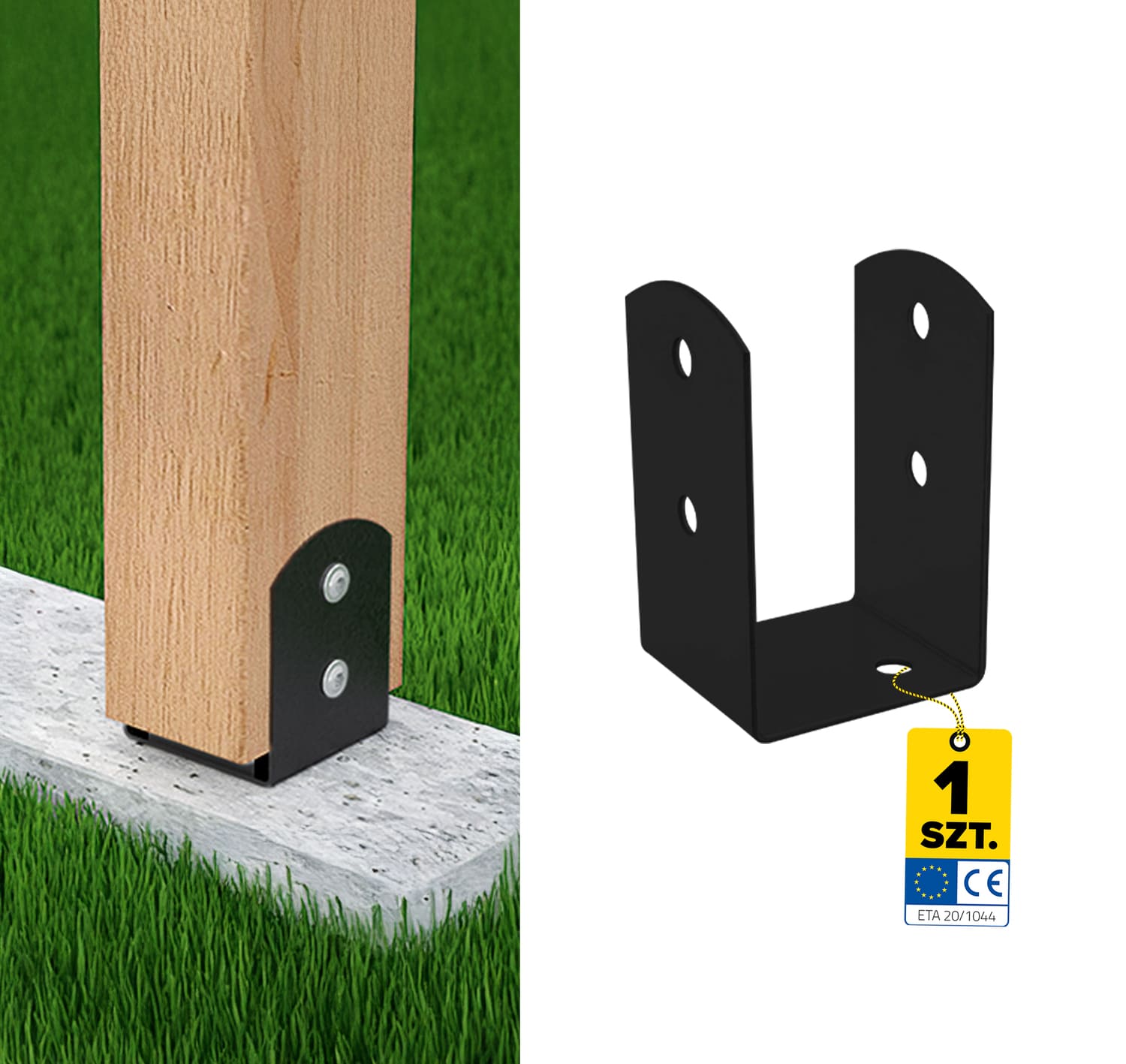 Podstawa słupa kotwa przykręcana do betonu typ U lekka - PSOL | 70 mm | Czarny