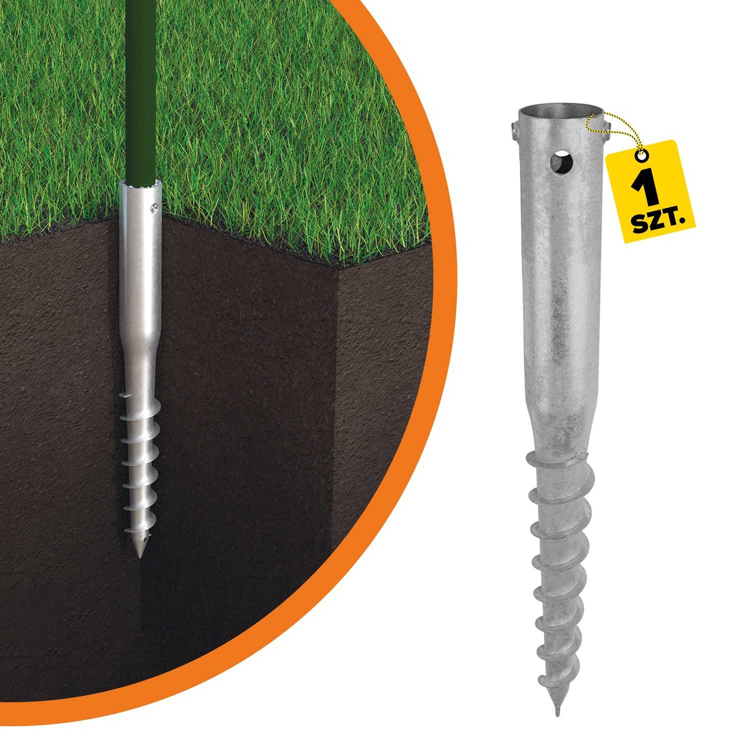 Podstawa słupa wkręcana do gruntu świder okrągła - PWG | 68x650 mm