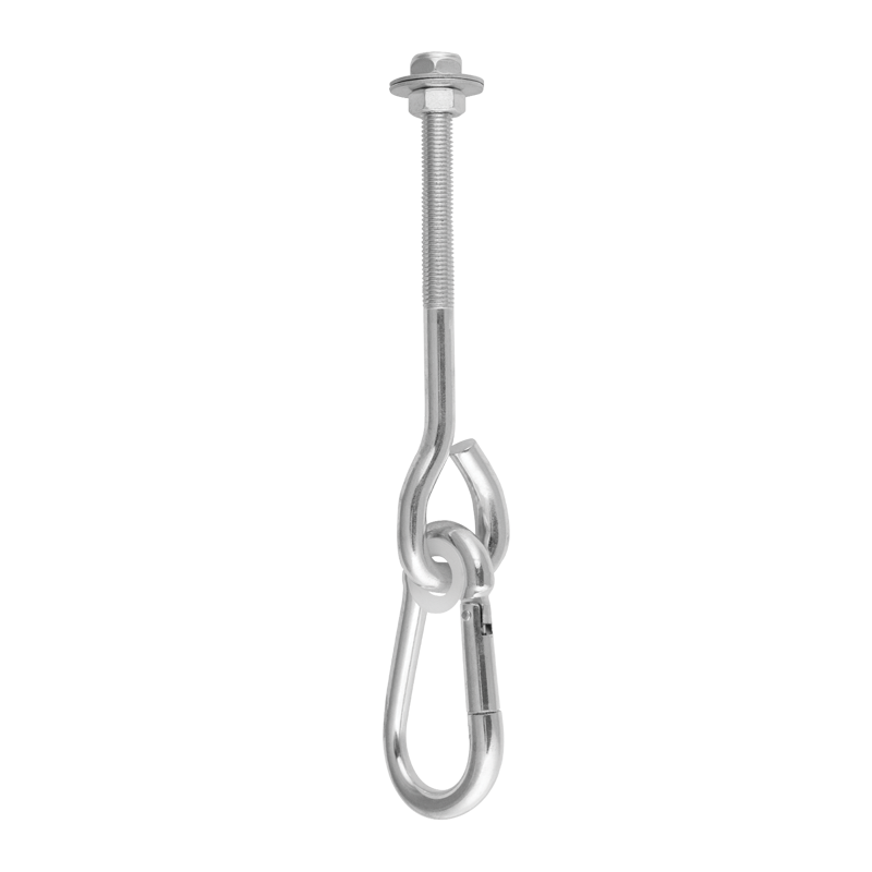 Schaukelhaken mit Karabiner Typ A - MHA | 160 mm | M12 Schaukelhaken mit Karabiner, Schlingenbefestigung Typ A MHA, 160 mm, M12, Silber, Kohlenstoffstahl, inklusive.