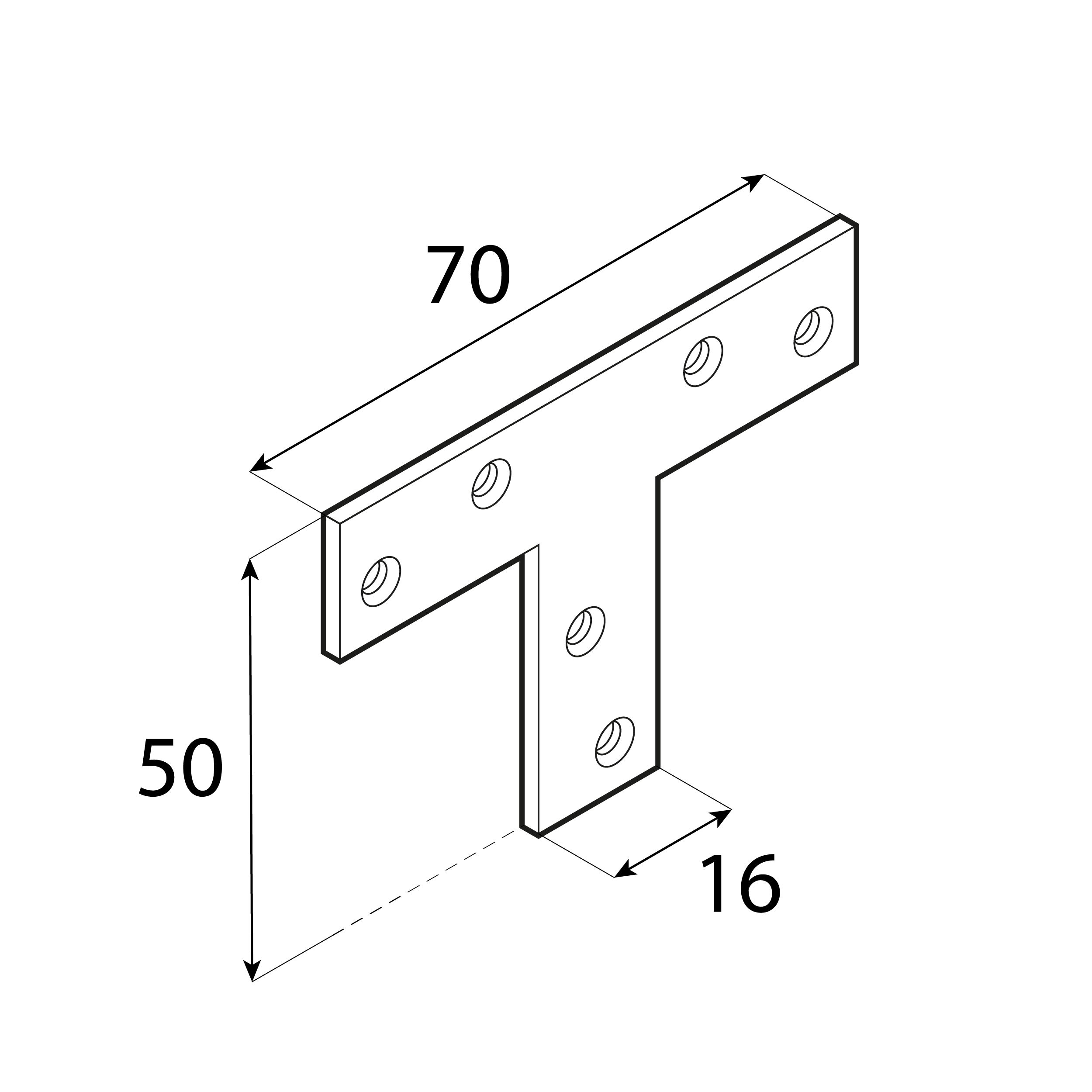 Łącznik płaski metalowy typu T - KT 1 | 70x50x16 mm | 2 mm | Złoty