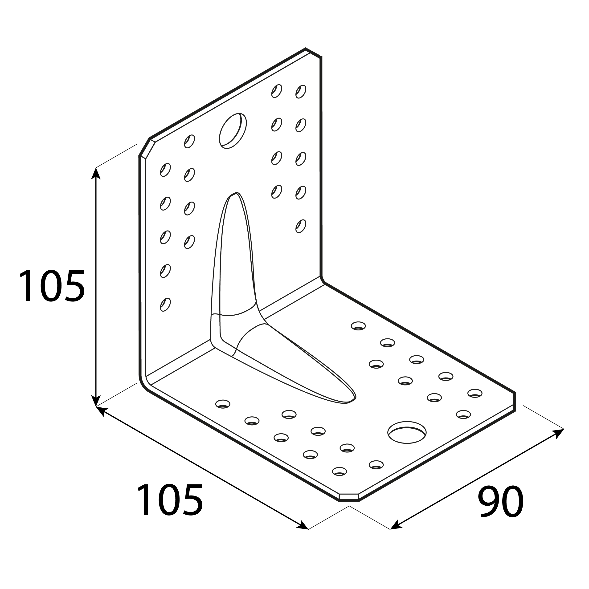 Kątownik ciesielski wzmocniony z przetłoczeniem - KP 2 | 105x105x90 mm | 3 mm