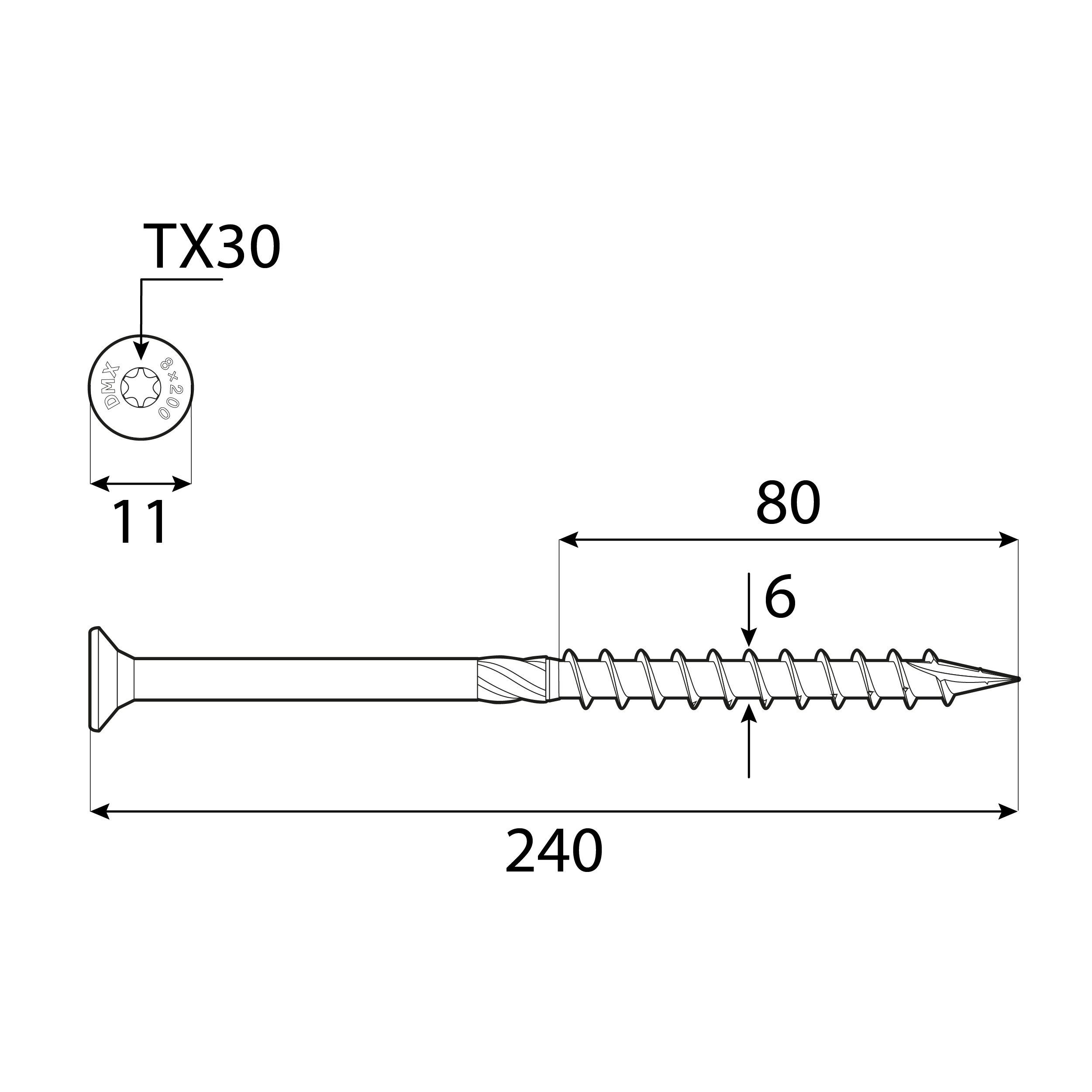 Wkręty ciesielskie do drewna stożkowe TORX - CS | 6 x 240 mm | Złoty | 100 szt Wkręty ciesielskie do drewna stożkowe TORX - CS | 6 x 240 mm | Złoty | 100 szt