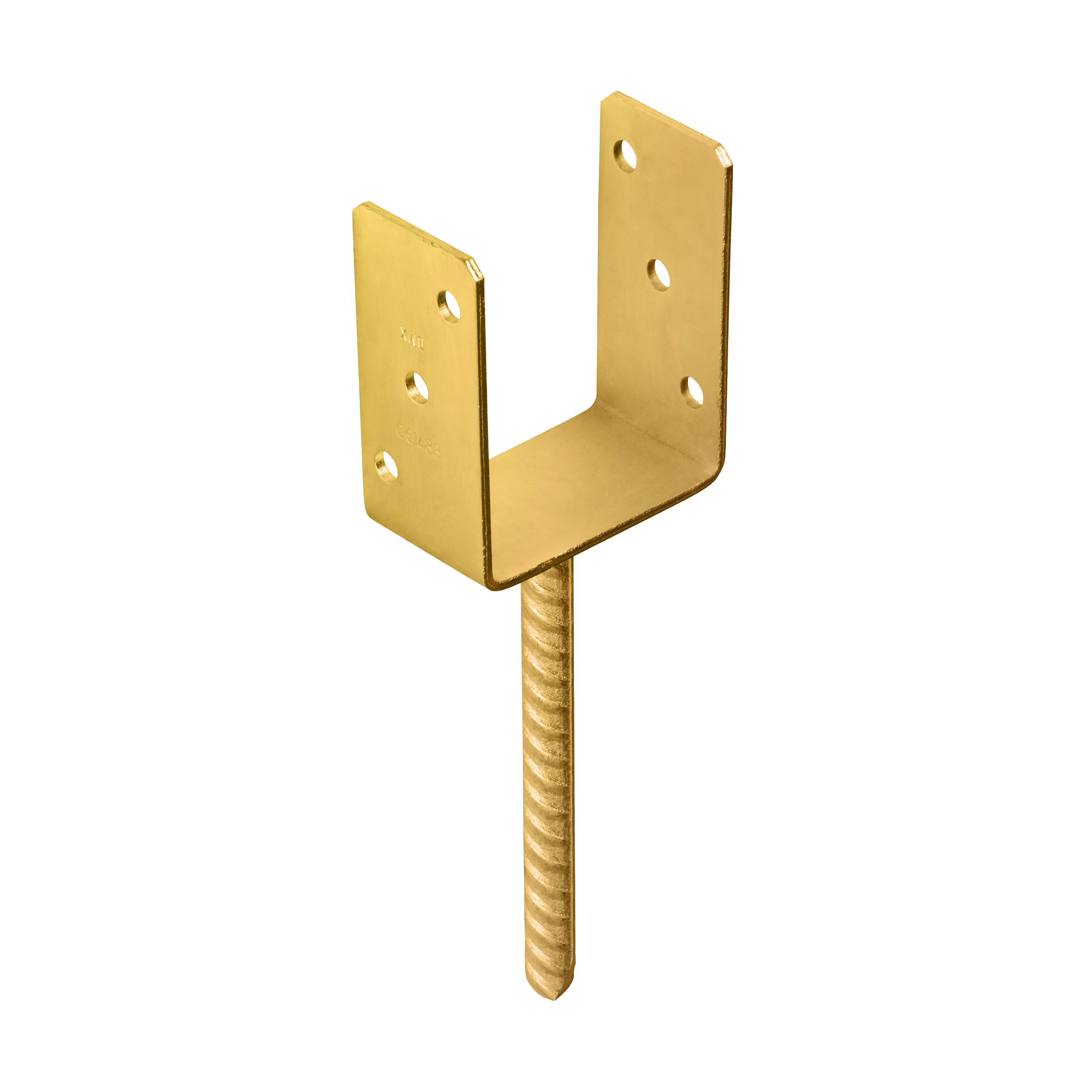 U Pfostenträger zum Einbetonieren Pfostenanker Stützen Betonanker - PS | 100 mm | Gold Mastfuß-Betonanker Typ U PS, 100 mm, gold, 101x120x60x4,0 mm, im Elementset.
