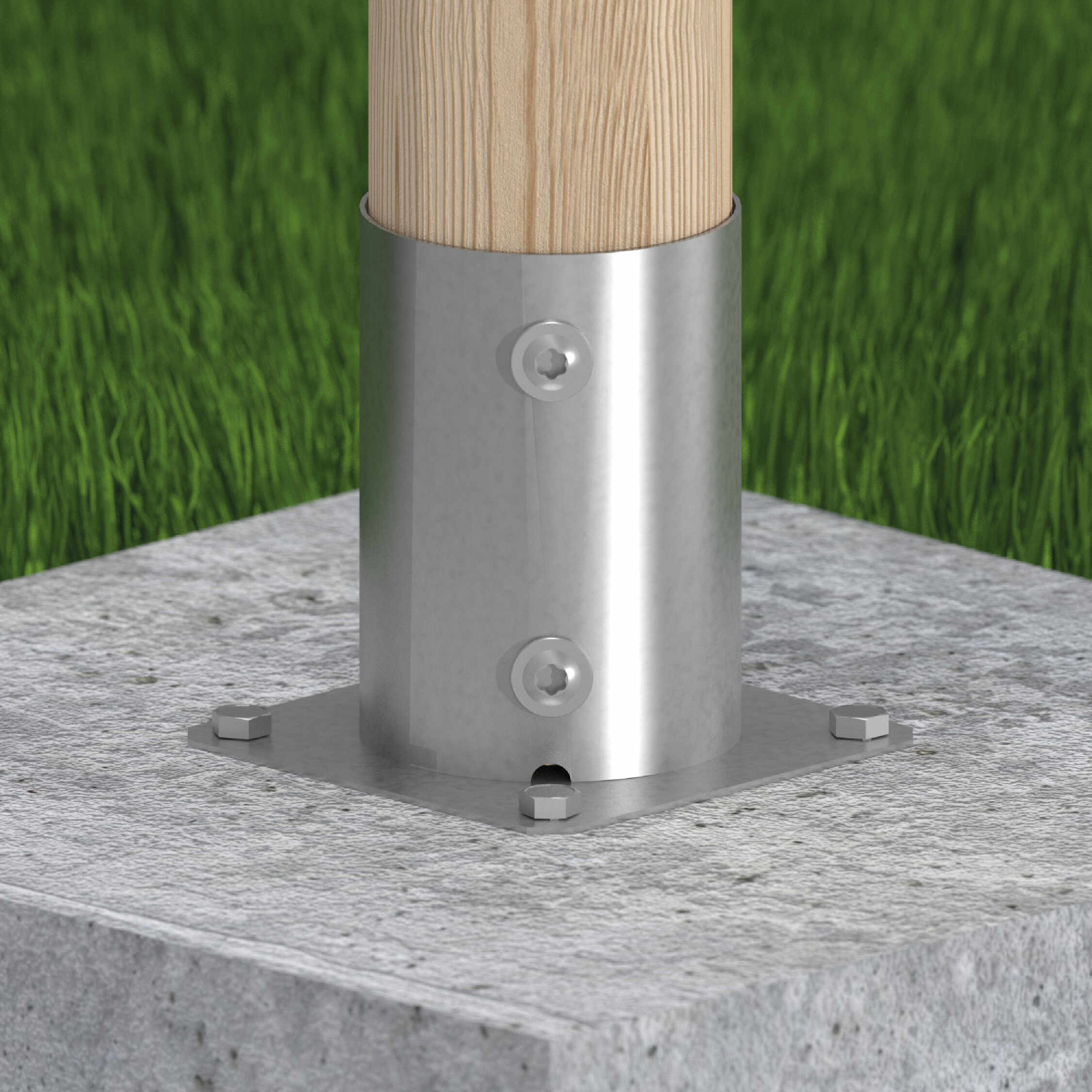 Pfostenträger Stützenfuß rund mit rechteckiger Grundplatte - PSPO | 100 mm | feuerverzinkt Säulenfuß-Rundanker mit rechteckiger Basis PSPO, 100 mm, silber, 101x150x2,0 mm 1.