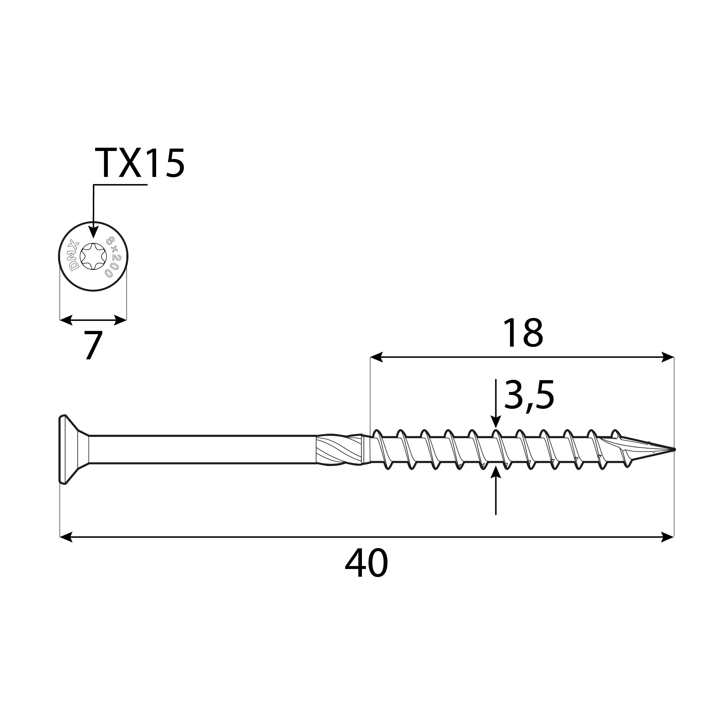 Wkręty ciesielskie do drewna stożkowe TORX - CS | 3,5 x 40 mm | Złoty | 200 szt Wkręty ciesielskie do drewna stożkowe TORX - CS | 3,5 x 40 mm | Złoty | 200 szt