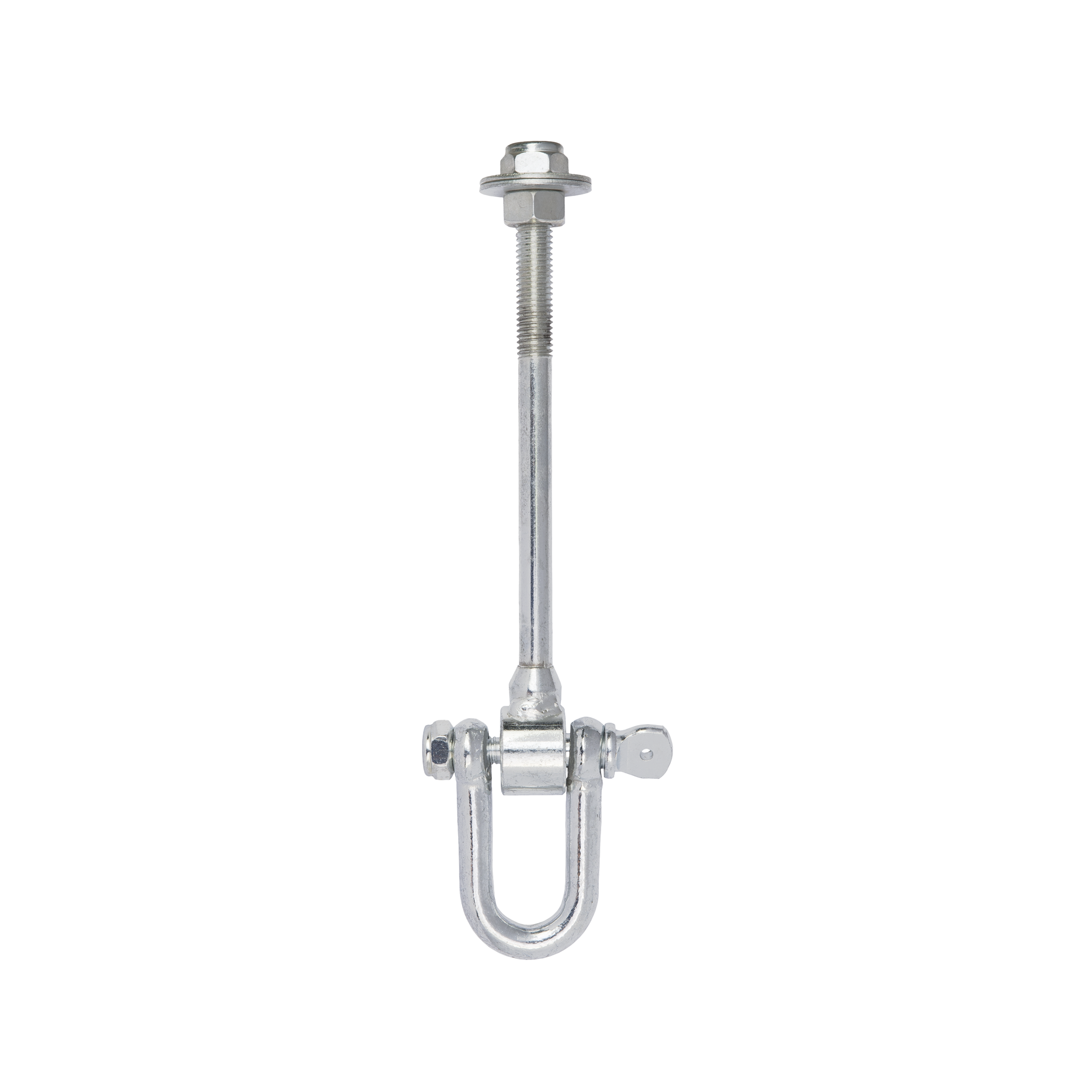 Schaukelhaken mit Lasche Typ C - MHC | 130 mm | M12 Schaukelhaken mit SchÀkel, Schlinge, Typ C MHC-Montage, 130 mm, M12, Silber, Kohlenstoffstahl, im Set aus Elementen.