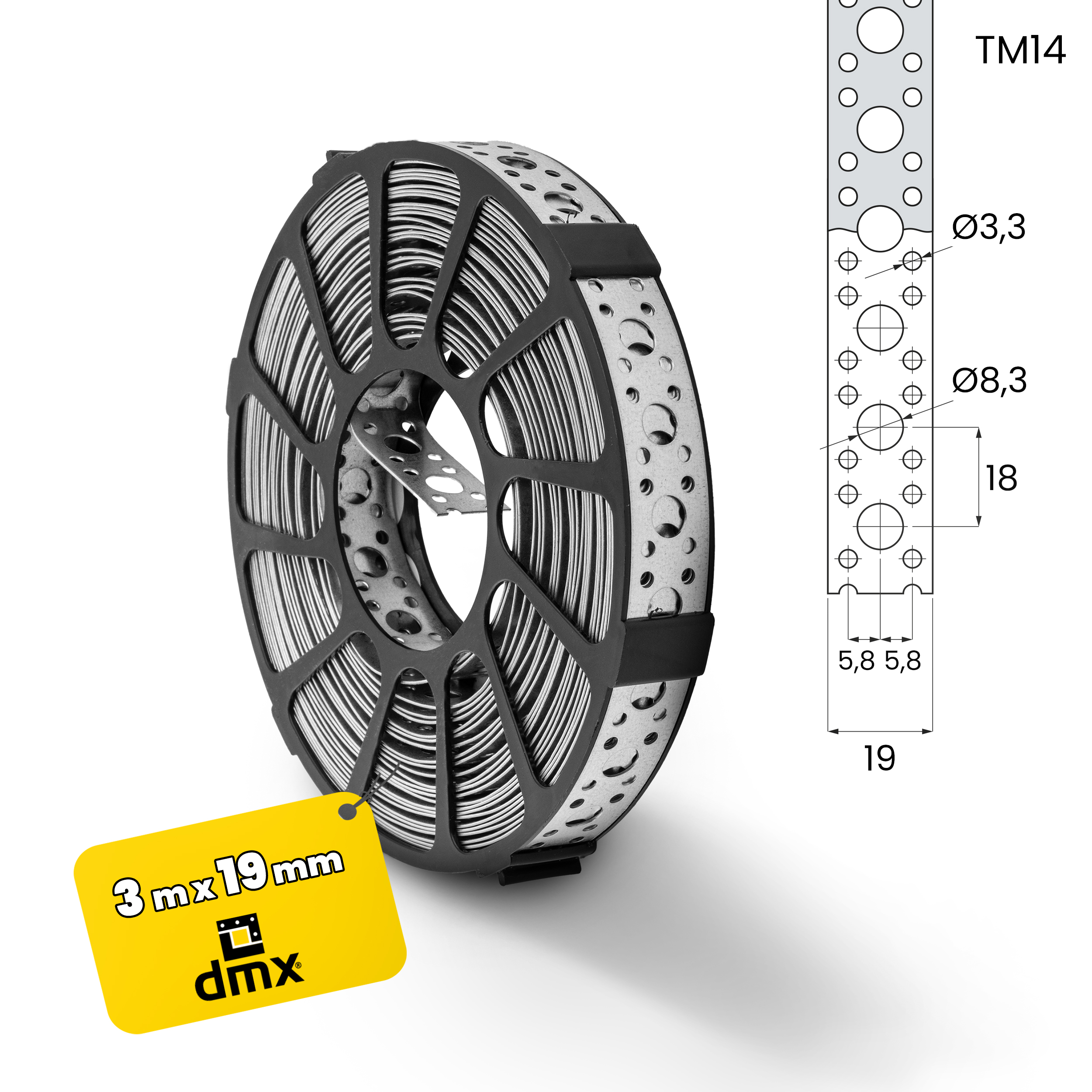 Taśma montażowa perforowana stal - TM 14 | 3 m | Srebrny | TM 14