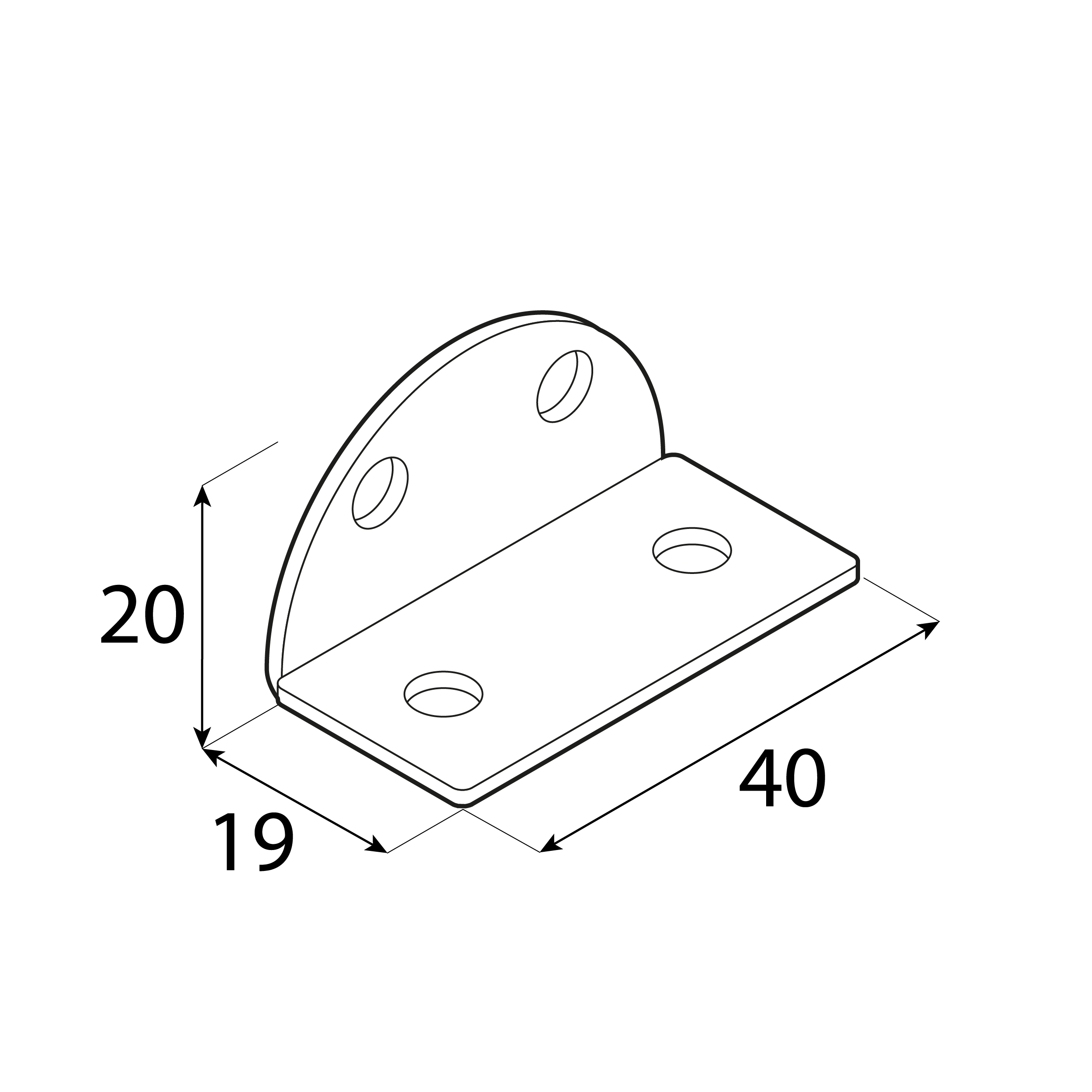 Kątownik meblowy szeroki zaokrąglony - KSZ 1 | 20x19x40 mm | 20 szt