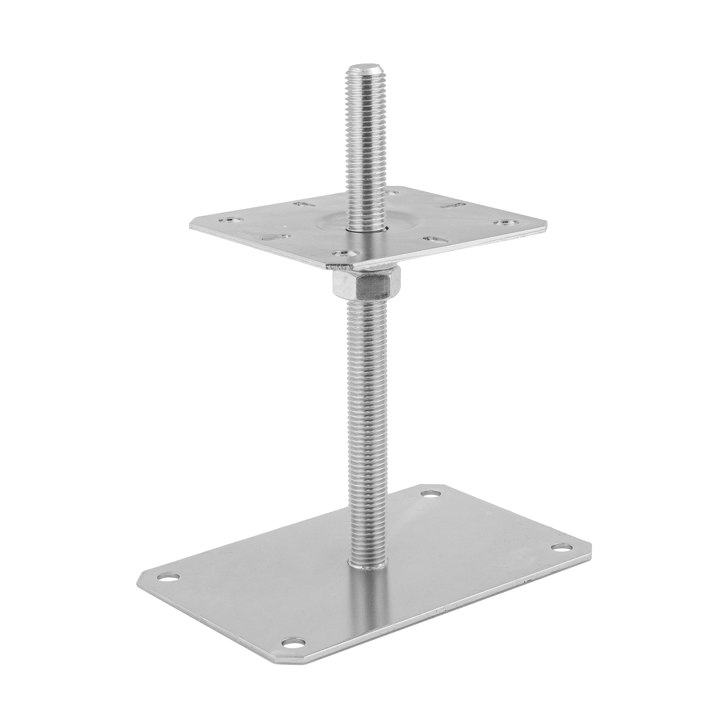 Pfostenträger verstellbar zum aufdübeln Anker mit Gewinde M20 - PSRP | 100x100 mm | 100x160 mm | verzinkt Flacher Mastfuß, höhenverstellbar, geschraubtes PSRP, 100x100 mm, 100x160 mm, M20, silber, Schuss 1.