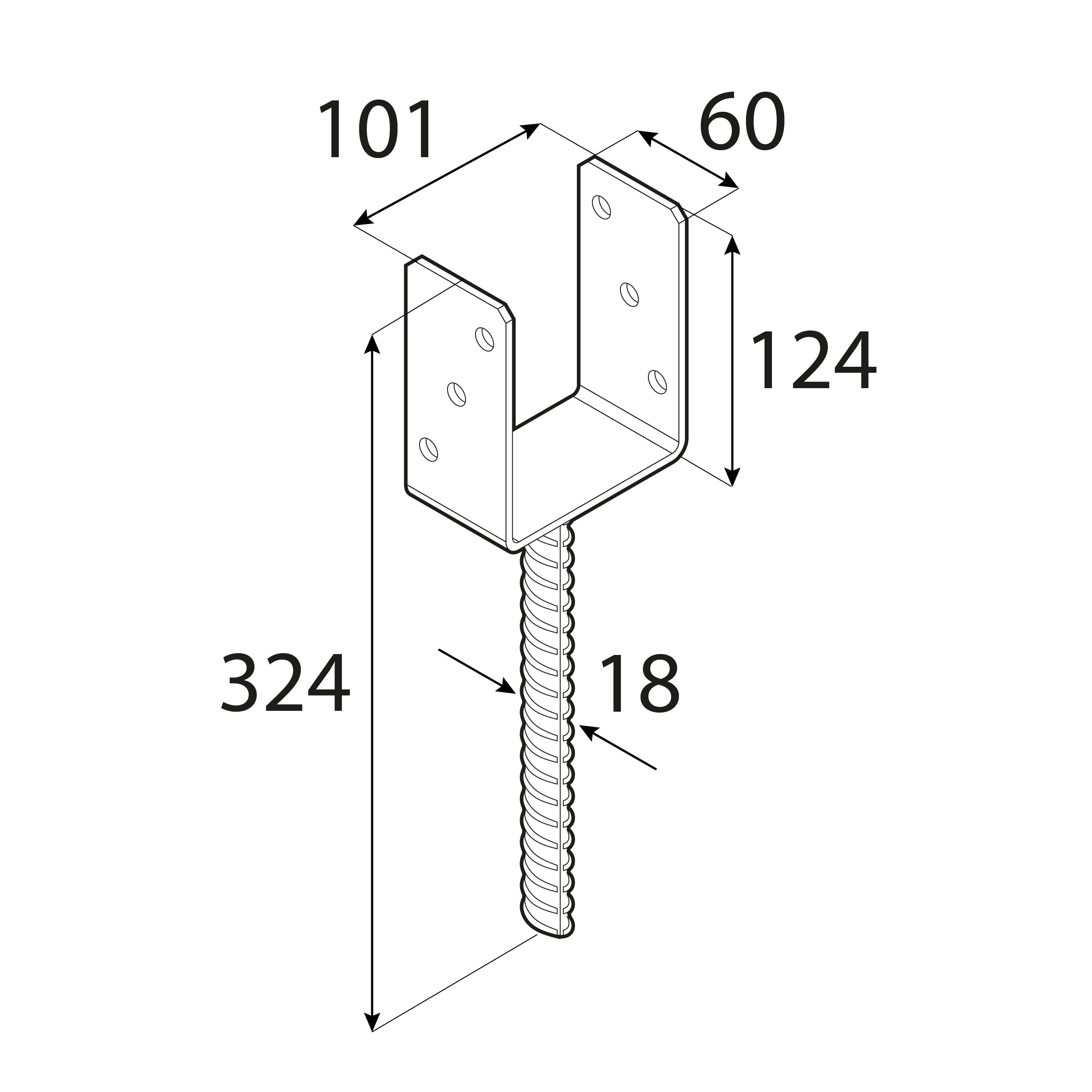 Podstawa słupa kotwa do betonu typ U - PS | 100 mm | Czarny
