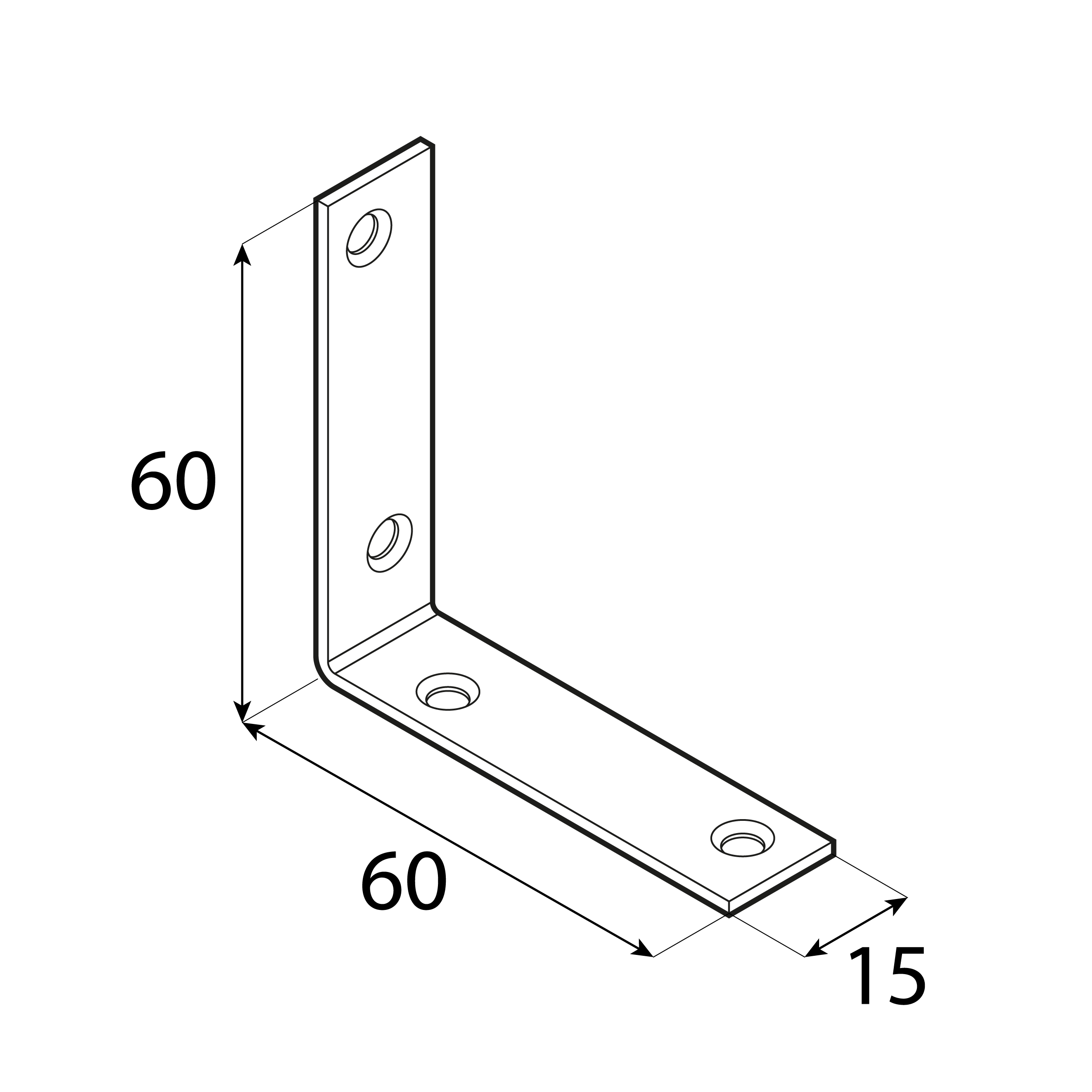 Kątownik meblowy stolarski wąski - KW 60 | 60x60x15 mm | 50 szt Kątownik meblowy stolarski wąski - KW 60 | 60x60x15 mm | 50 szt