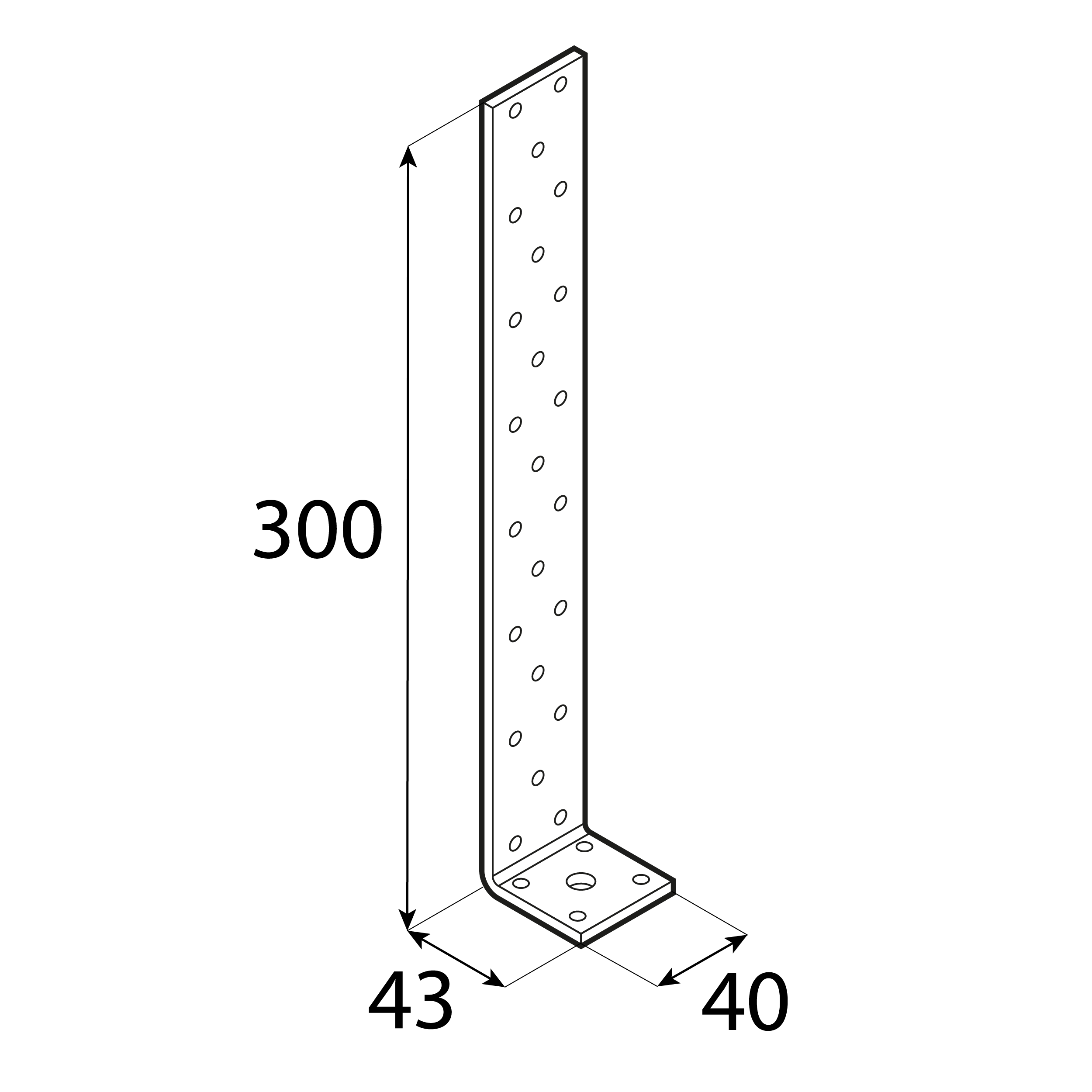 Kątownik uniwersalny do kotwienia drewna w betonie - KK 12 | 300x43x40 mm | 4 mm