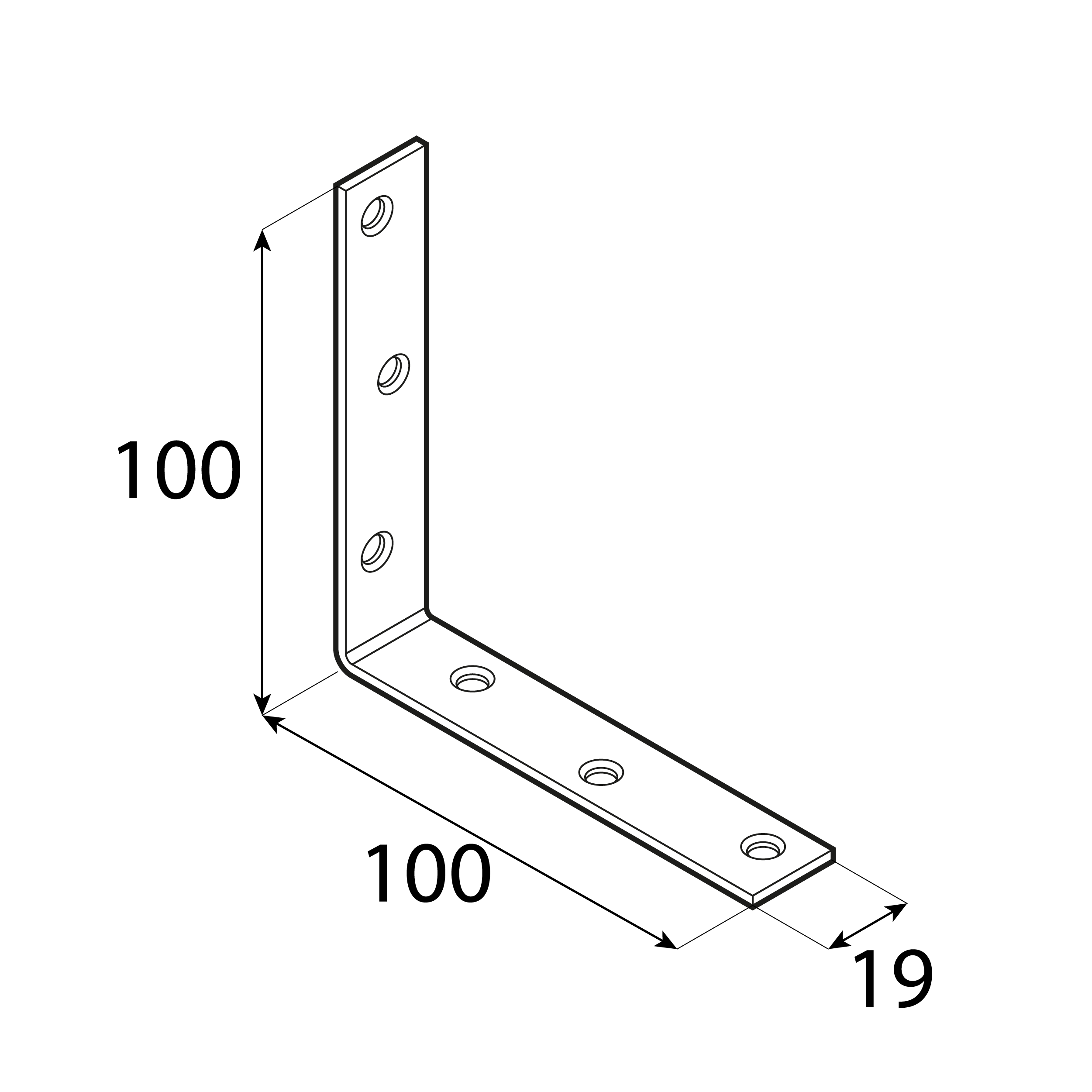 Kątownik meblowy stolarski wąski - KW 100 | 100x100x19 mm | 20 szt