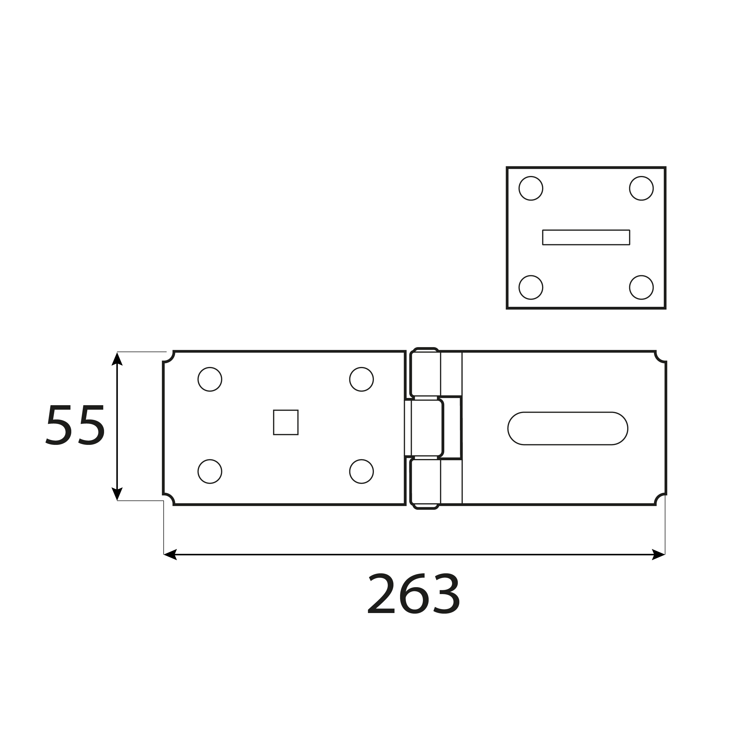 Gerader Riegel für Gartentore - ZWP | schwarz | 263 mm Gerade Spindel ZWP, schwarz, 263 mm, 263x55x4,0 mm, Baustahl DC01 2.