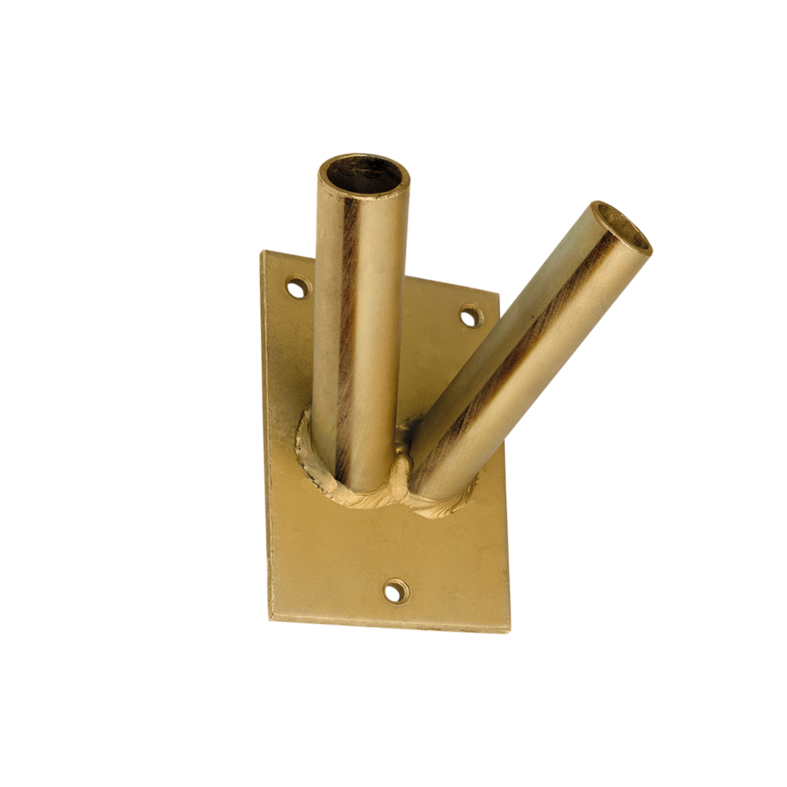 Fahnenstangenhalter doppelt - UF | verzinkt | 70 mm Doppelter UF-Flaggenhalter aus Metall, Gold, 70 mm, 70 x 110 x 24 x 3,0 mm, DC01-Baustahl.