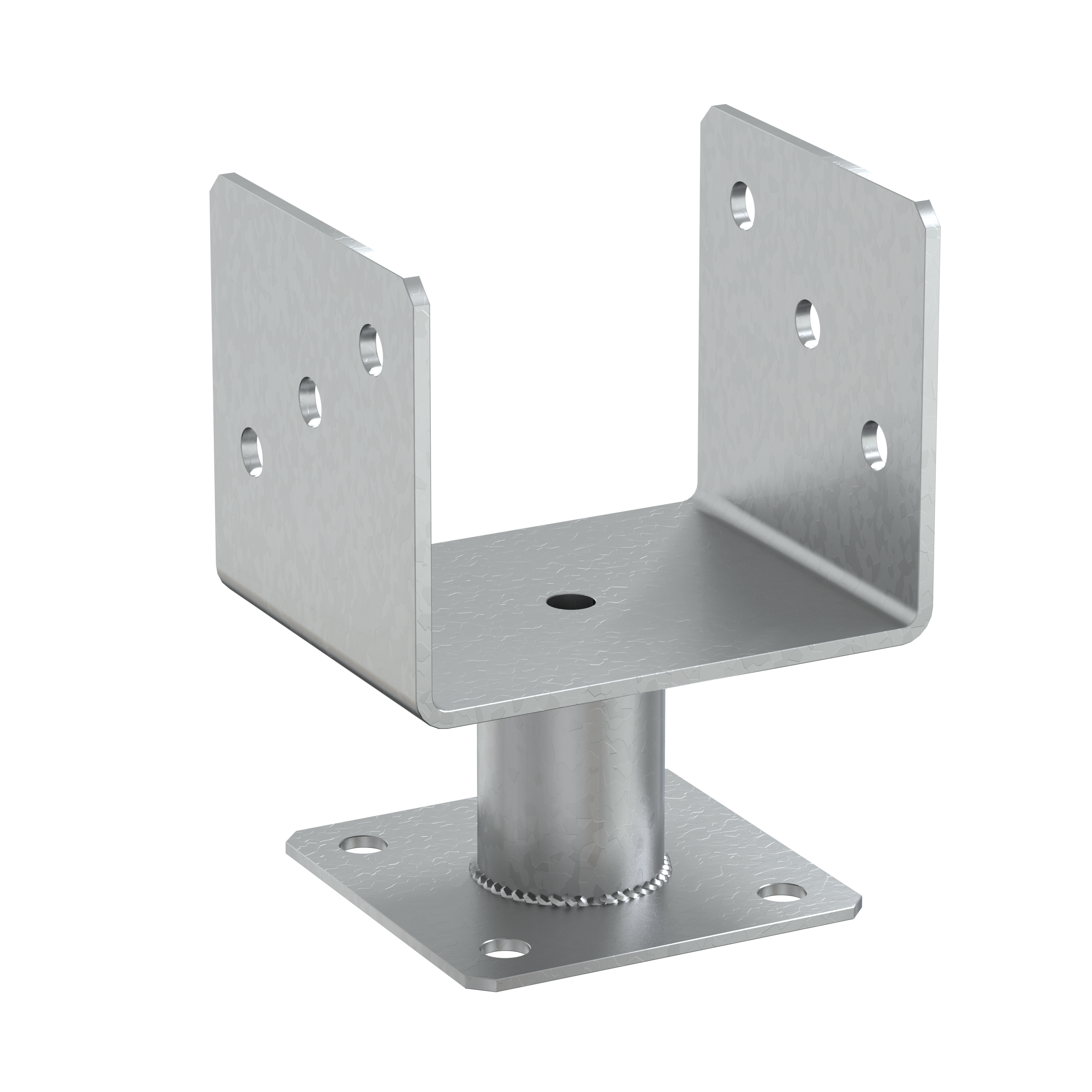 Pfostenträger zum aufdübeln U-Form mit Rohr - PMFU | 120 mm | 163 mm | verzinkt Säulenfuß-U-Schraubanker mit PMFU-Rohr, 120 mm, 163 mm, silber, 121 x 100 x 163 x 4,0 mm.