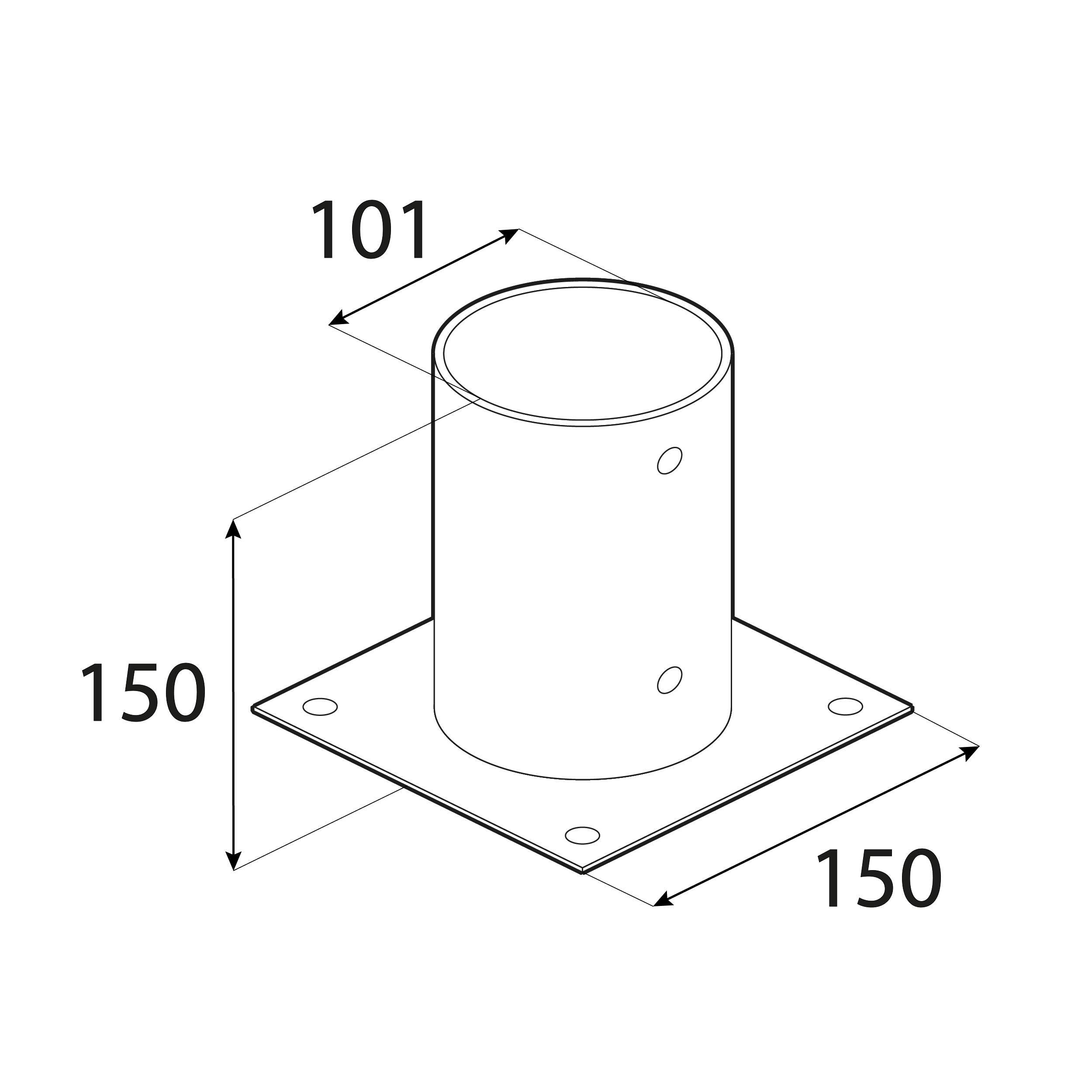 Podstawa słupa kotwa okrągła z podstawą prostokątną - PSPO | 100 mm | Srebrny Podstawa słupa kotwa okrągła z podstawą prostokątną - PSPO | 100 mm | Srebrny