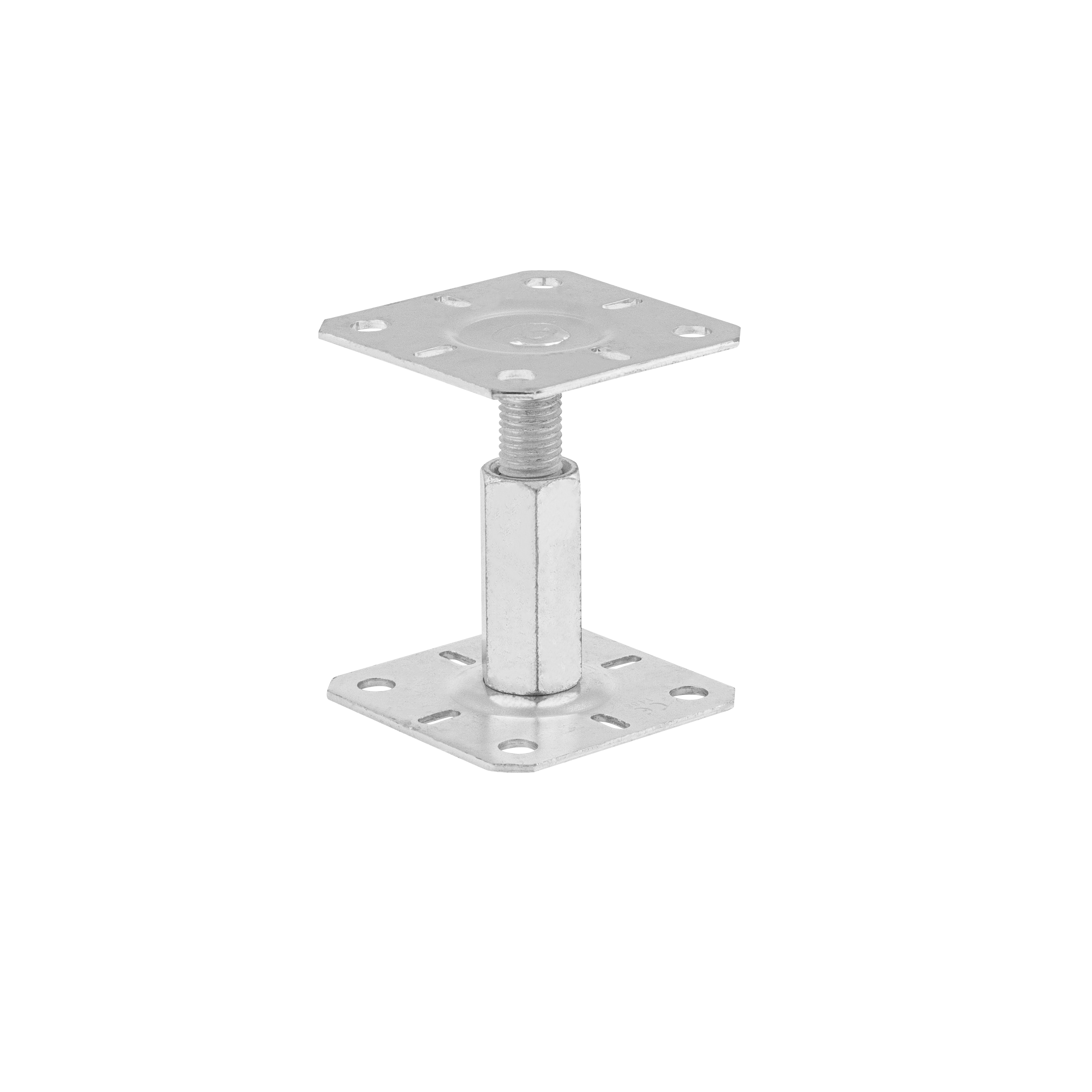 Pfostenträger höhenverstellbar 100 bis 150 mm zum aufdübeln Anker mit Gewinde M20 - PR |100x100 mm | verzinkt Mastfuß Flachgewindeanker höhenverstellbar PR, 100x100x100-150 mm, silber, 150x3,0 mm.