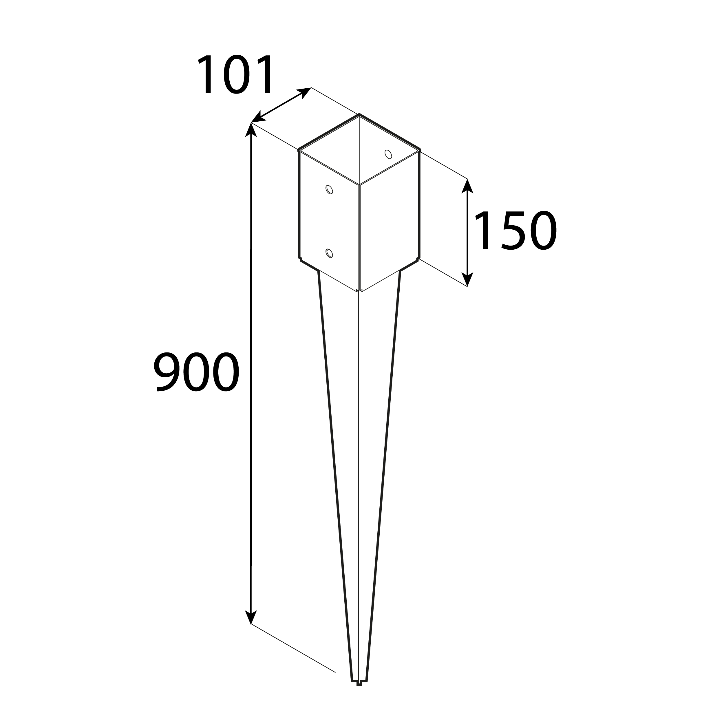 Einschlaghülse Bodenanker 100 mm feuerverzinkt - PSG 100/900 | 100 mm Angetriebener Säulenfuß 100 mm PSG 100/900, 100 mm, 101x900x1,8 mm 900.