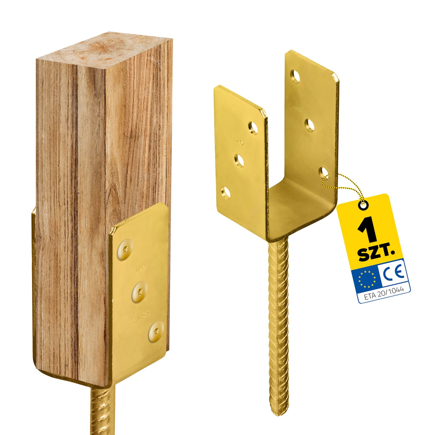 Podstawa słupa kotwa do betonu typ U - PS | 70 mm | Złoty