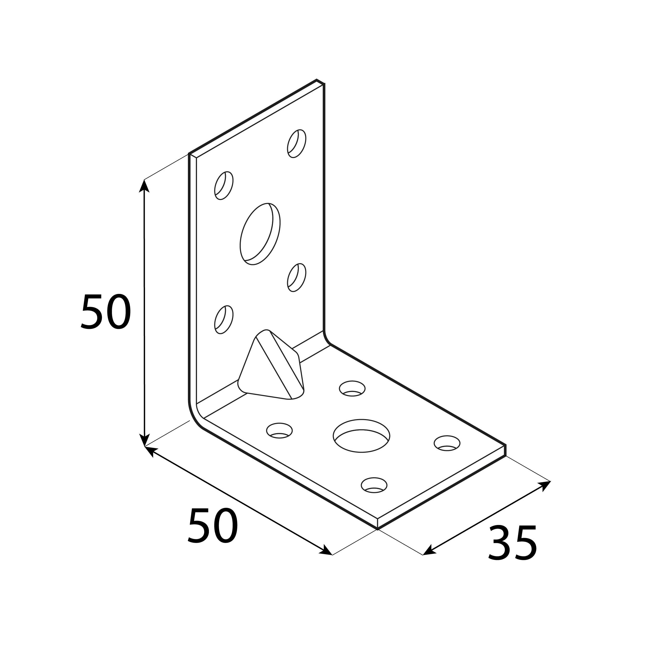 Kątownik ciesielski wzmocniony z przetłoczeniem - KPL 5 | 50x50x35 mm | 2 mm