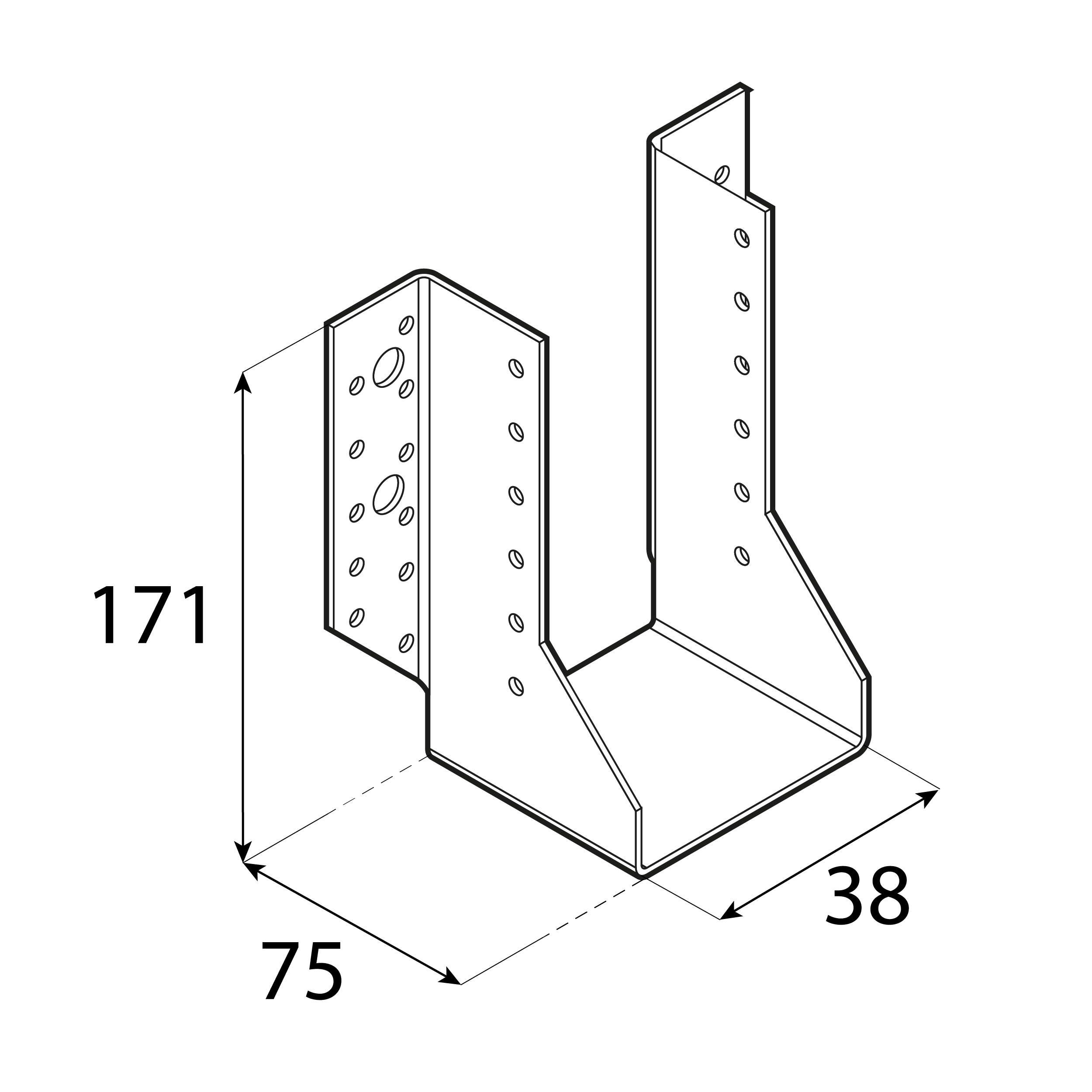 Balkenschuh Balkenträger Trägerschuh Holzverbinder - WB 4 | 38x171x75 mm | feuerverzinkt Balkenaufhänger Holzbalkenhalter WB 4, 38x171x75 mm, silber, 38x171x75x2,0 mm, Baustahl DX51D 2, Schuss 1.