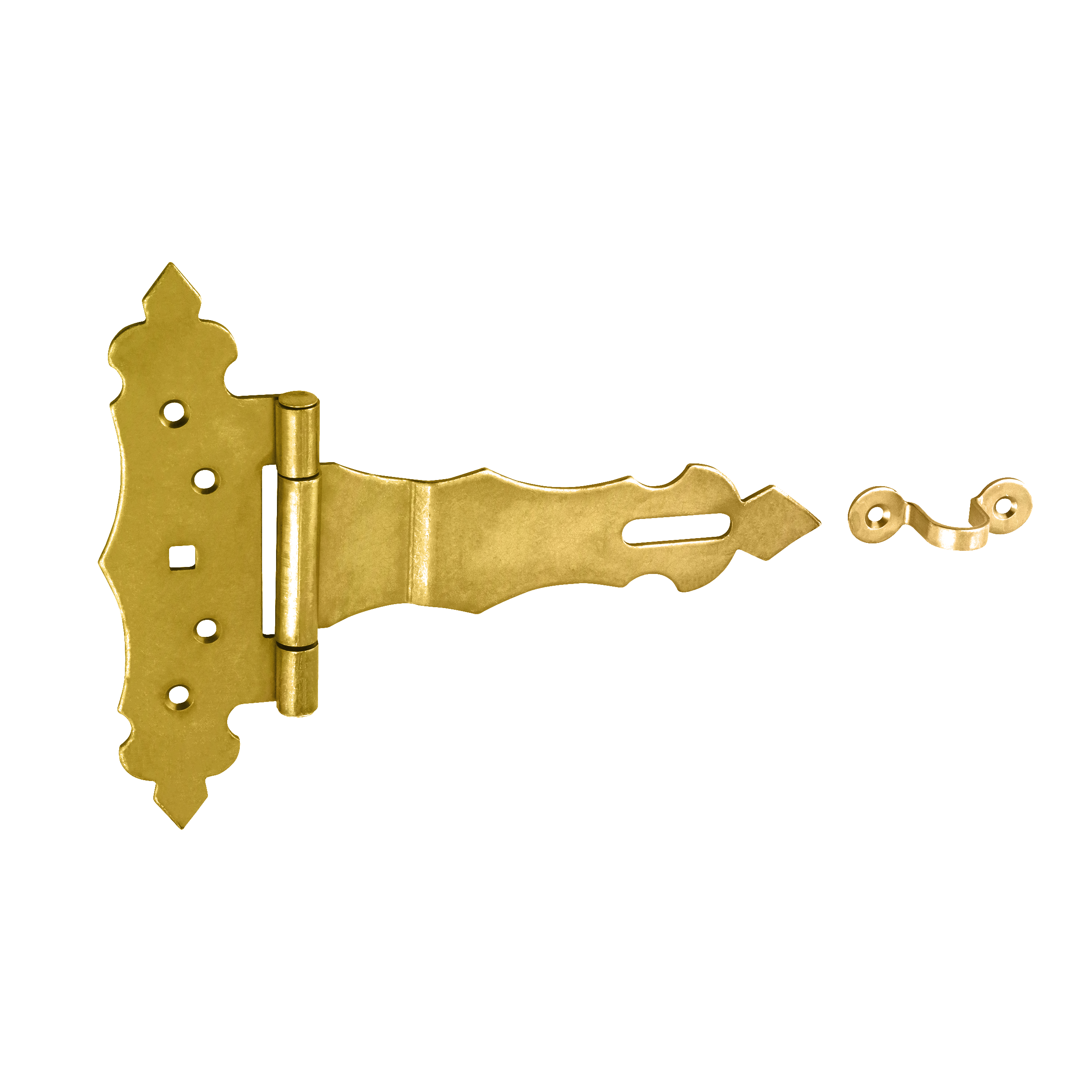 Dekorative Überfalle für Tore - ZBZ | verzinkt | 150 mm Dekoratives Torscharnier mit ZBZ-Schloss, Gold, 150 mm, 150x50x170x2,5 mm, DC01-Baustahl.
