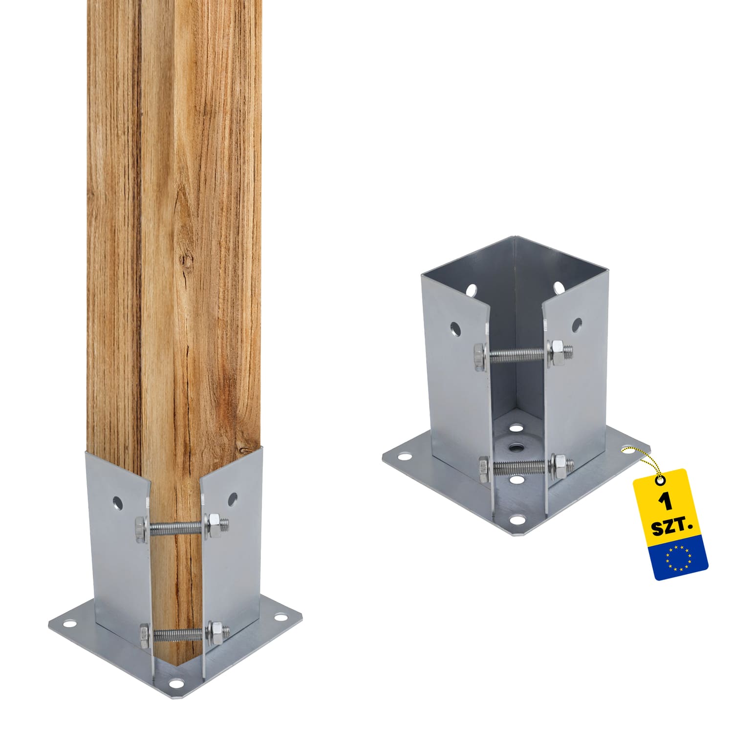 Pfostenträger zum aufdübeln Aufschraubhülse mit rechteckiger Grundplatte höhenverstellbar - PSPA | 75 mm | verzinkt Pfostenträger mit rechteckigem Fuß, verstellbares PSPA, 75 mm, silber.