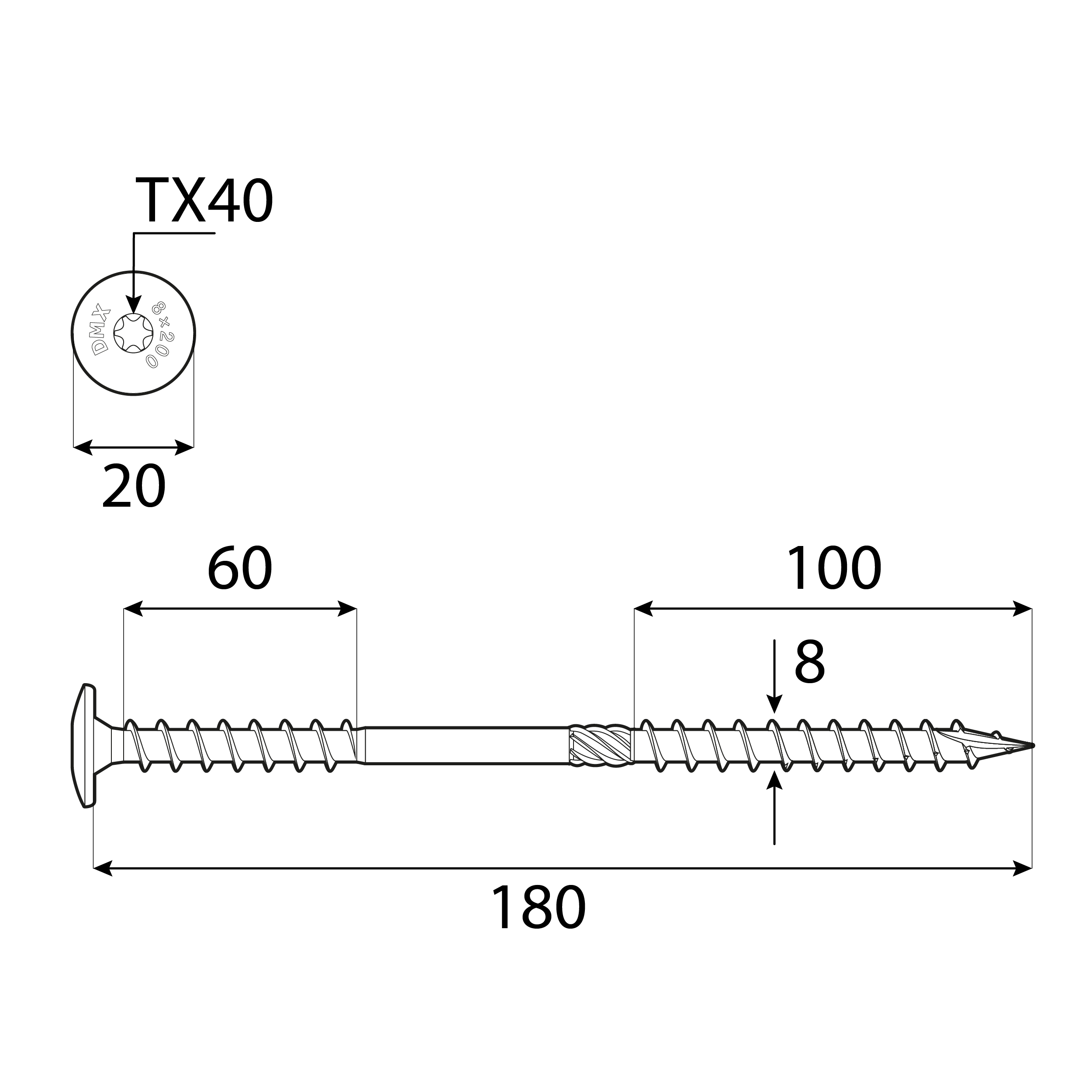 Wkręty do izolacji nakrokwiowej z łbem talerzowym TORX - WKT | 8 x 180 mm | Srebrny | 50 szt Wkręty do izolacji nakrokwiowej z łbem talerzowym TORX - WKT | 8 x 180 mm | Srebrny | 50 szt
