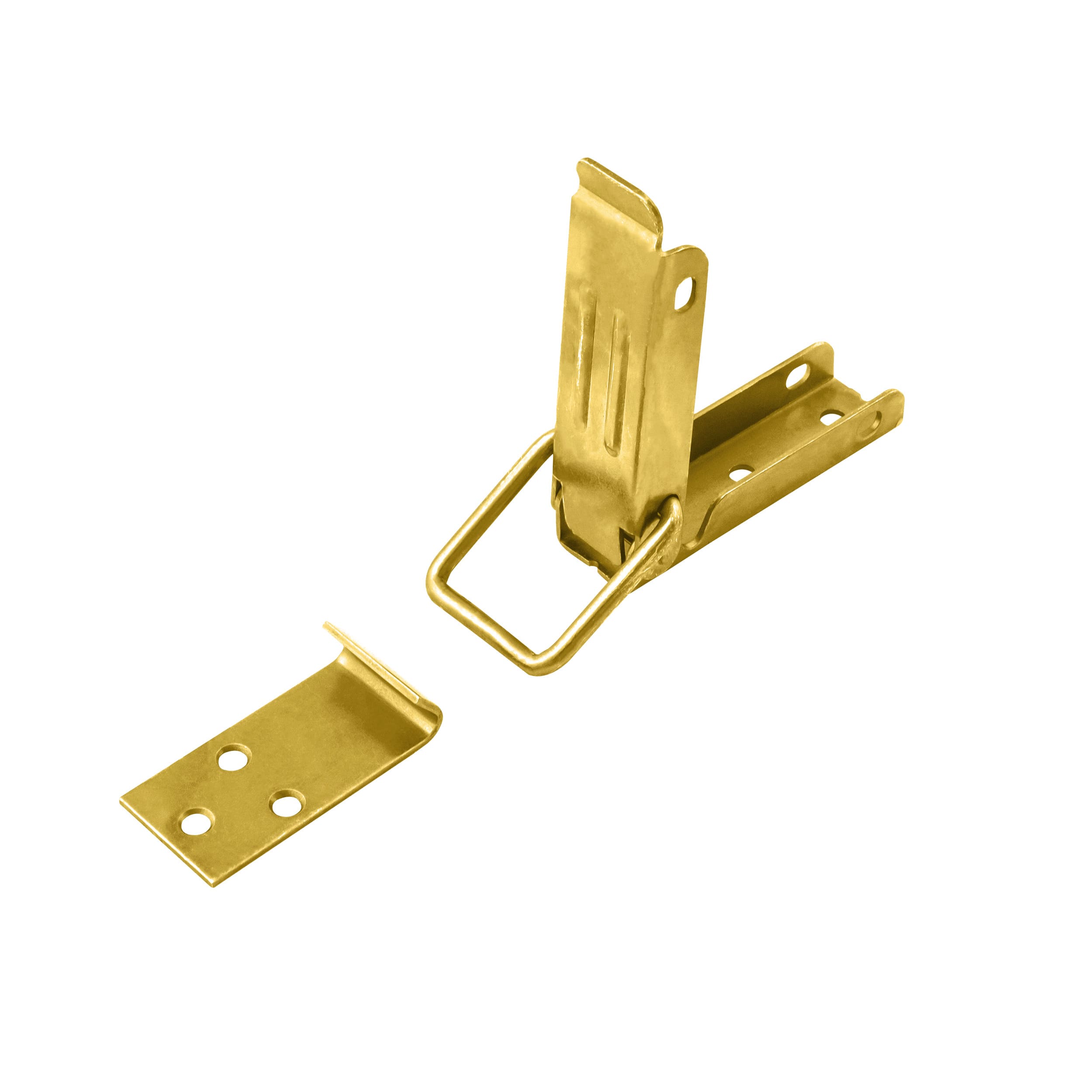 Kistenriegel Kappenschloss Spannverschluss - ZSK | verzinkt | 70 mm Gebogener Kastenverschluss ZSK, gold, 70 mm, 70x20 mm, DC01-Baustahl.