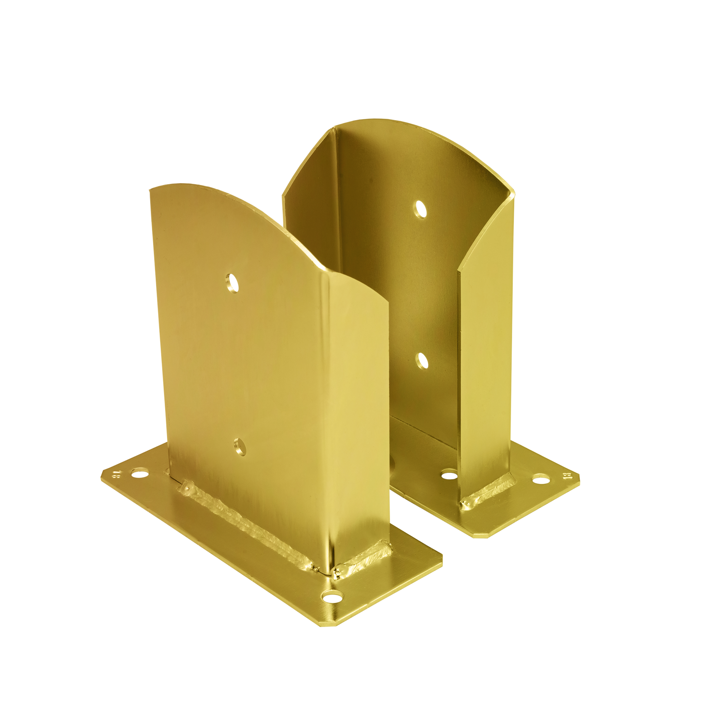 Pfostenträger zum aufdübeln Aufschraubhülse geteilt mit rechteckiger Grundplatte - PSD | 140 mm | Gold Säulenfuß geteilter Schraubanker mit rechteckiger Basis PSD, 140 mm, Gold, 141x200x3,0 mm 2.
