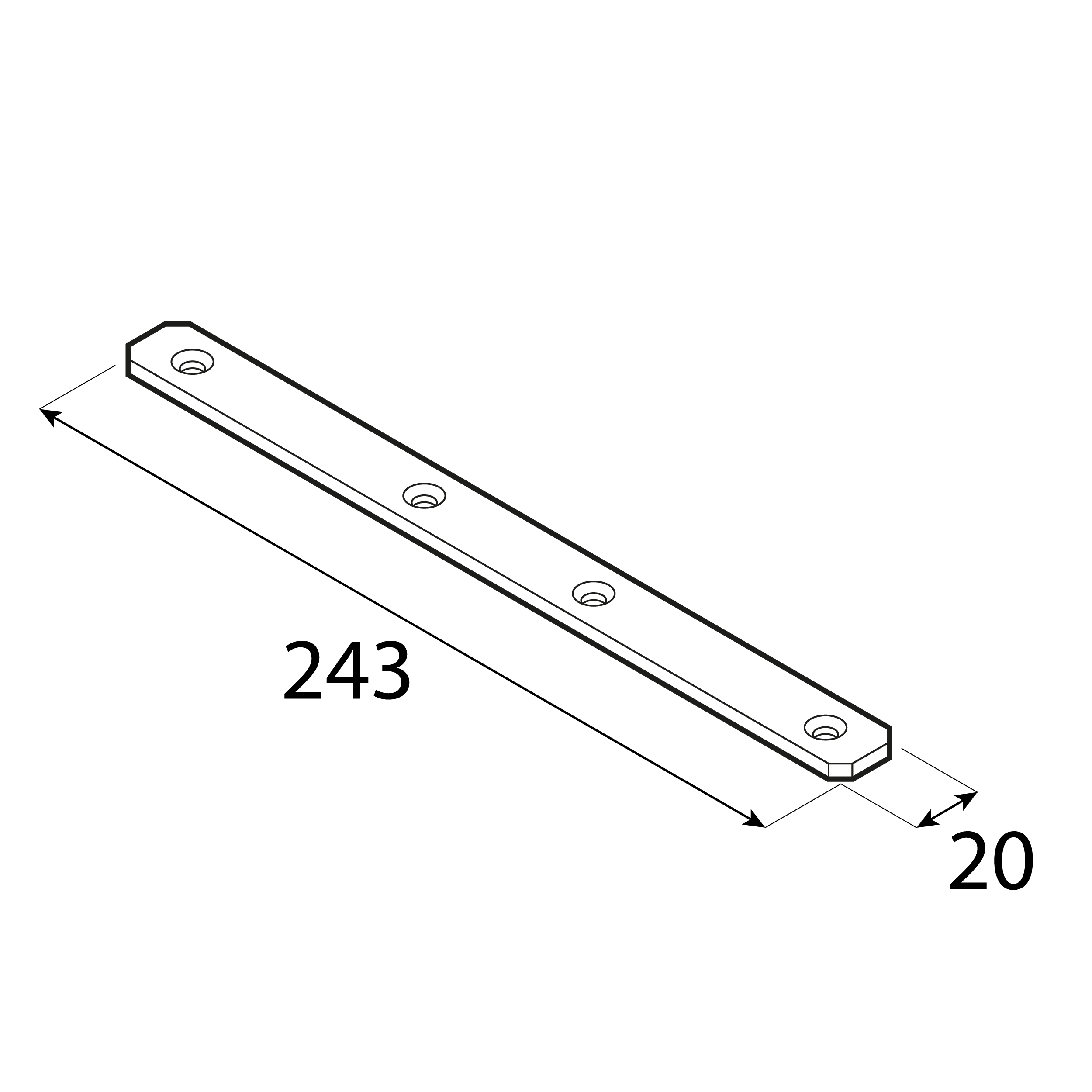 Flachverbinder schmal universal Lochplatte Verbindungsblech - LW 6 | 243x20 mm | 20 Stück | Gold Schmaler Universal-Stahlverbinder LW 6, 243x20 mm, 20 Stk., 243x20x4,0 mm, Gold, S235 Baustahl.