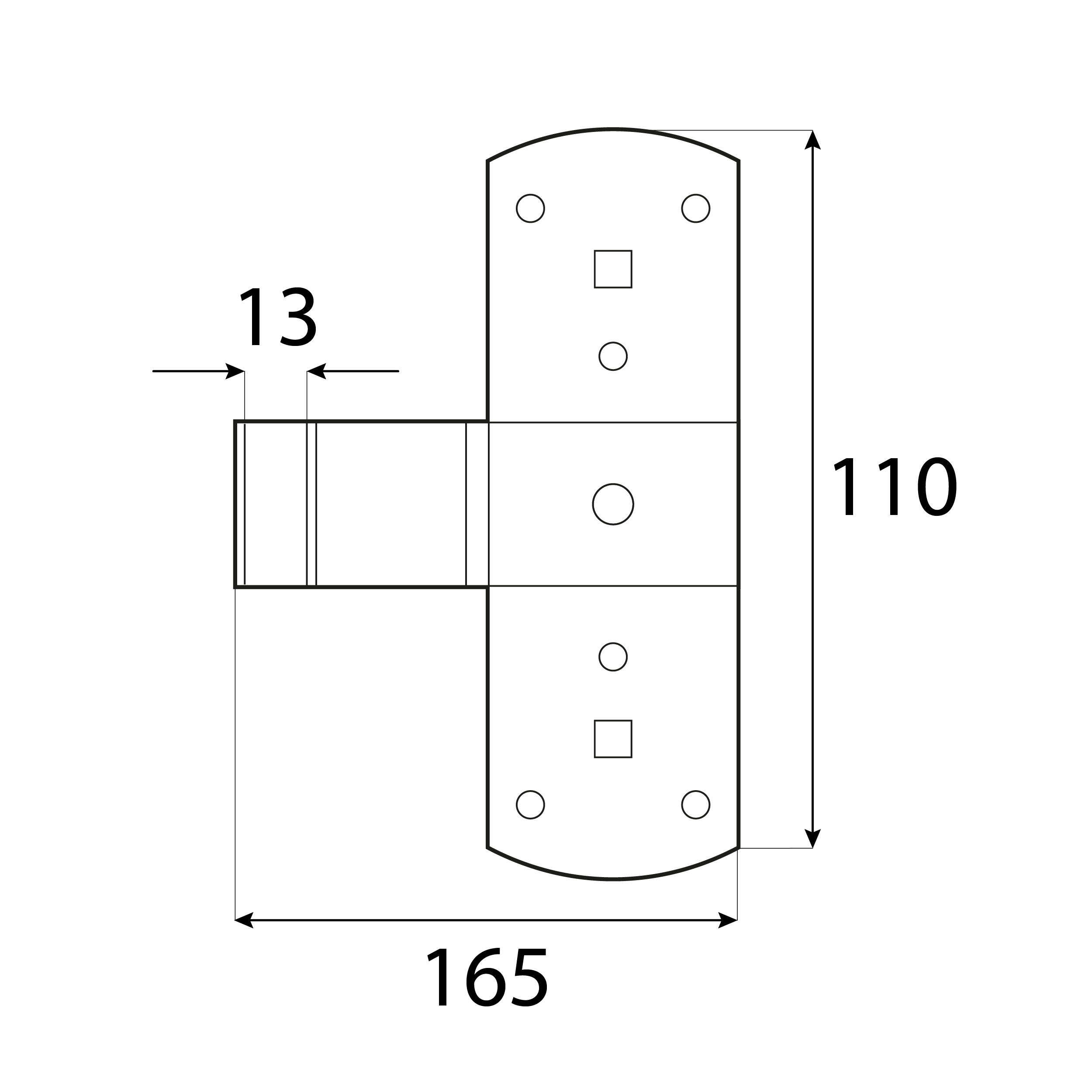 Zawias ramowy do okiennic - ZR | złoty | 110x165 mm | fi 13 mm