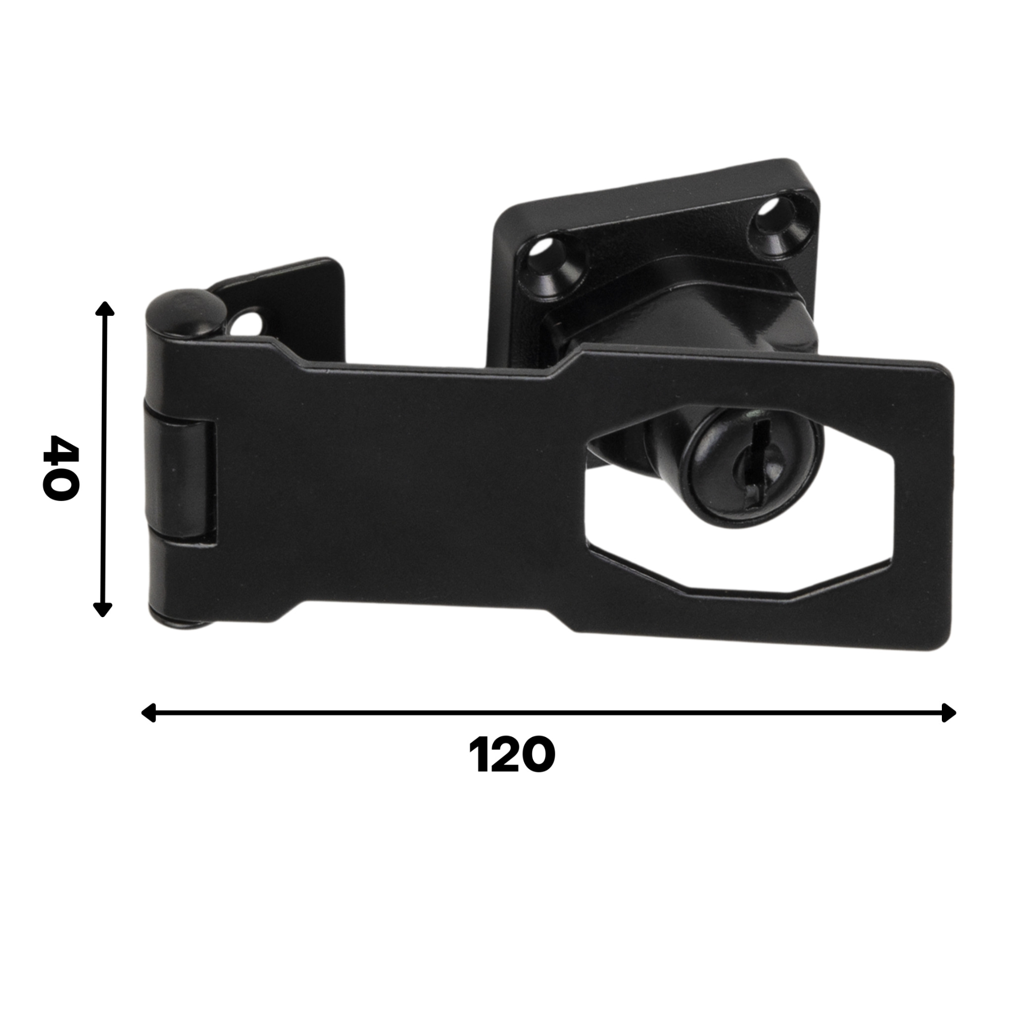 Schlüsselschloss für Gartentore - WHK | schwarz | 140 mm Klappschlüsselschloss für WHK-Tor, schwarz, 120 mm, 120x40 mm, Baustahl DC01 2.