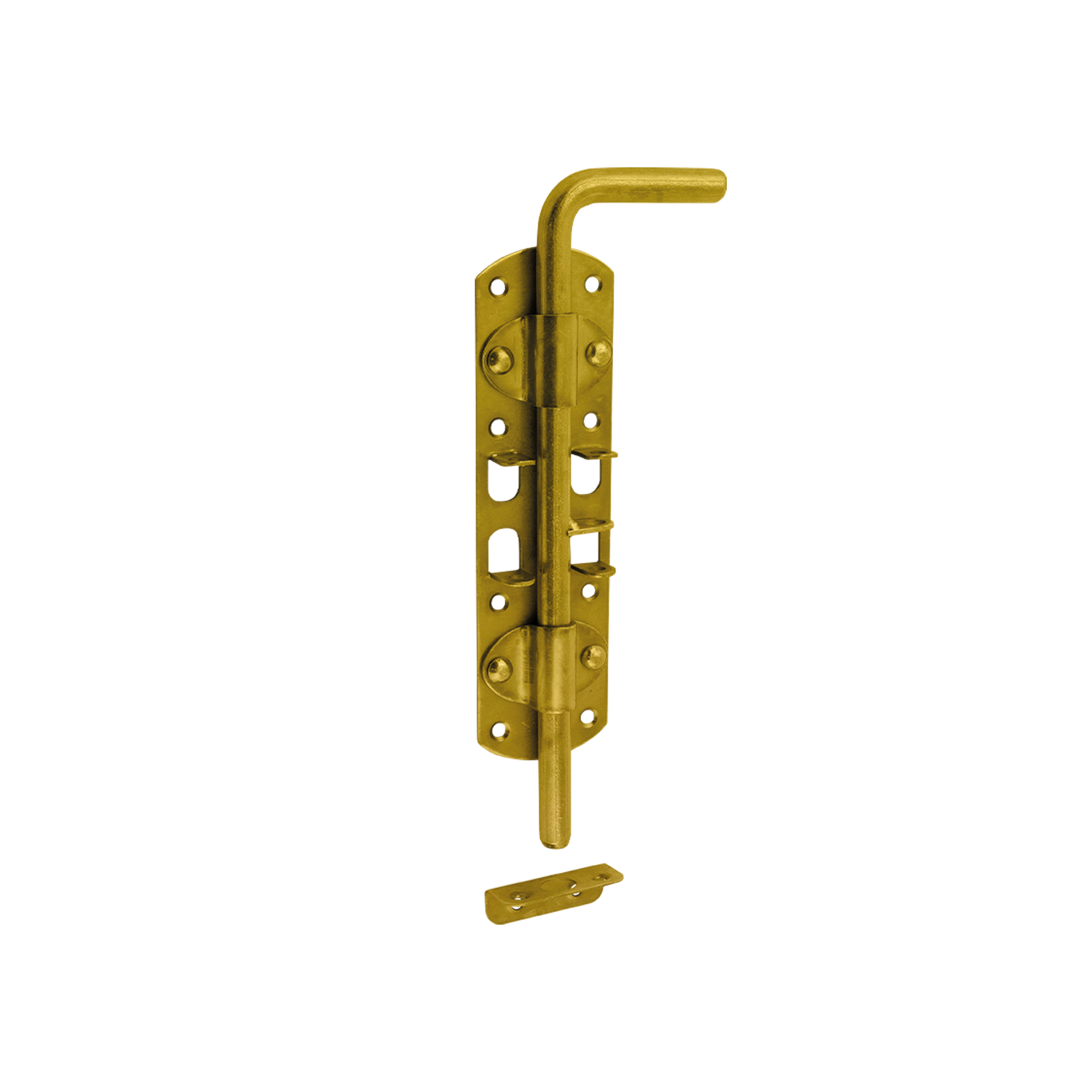 Runder Torriegel für Tor und Gartentor Bolzenriegel - WRG | verzinkt | 290 mm Runder Riegelriegel für WRG-Torpforte, Gold, 290 mm, 240 x 60 x 2,0 mm, DC01-Baustahl.
