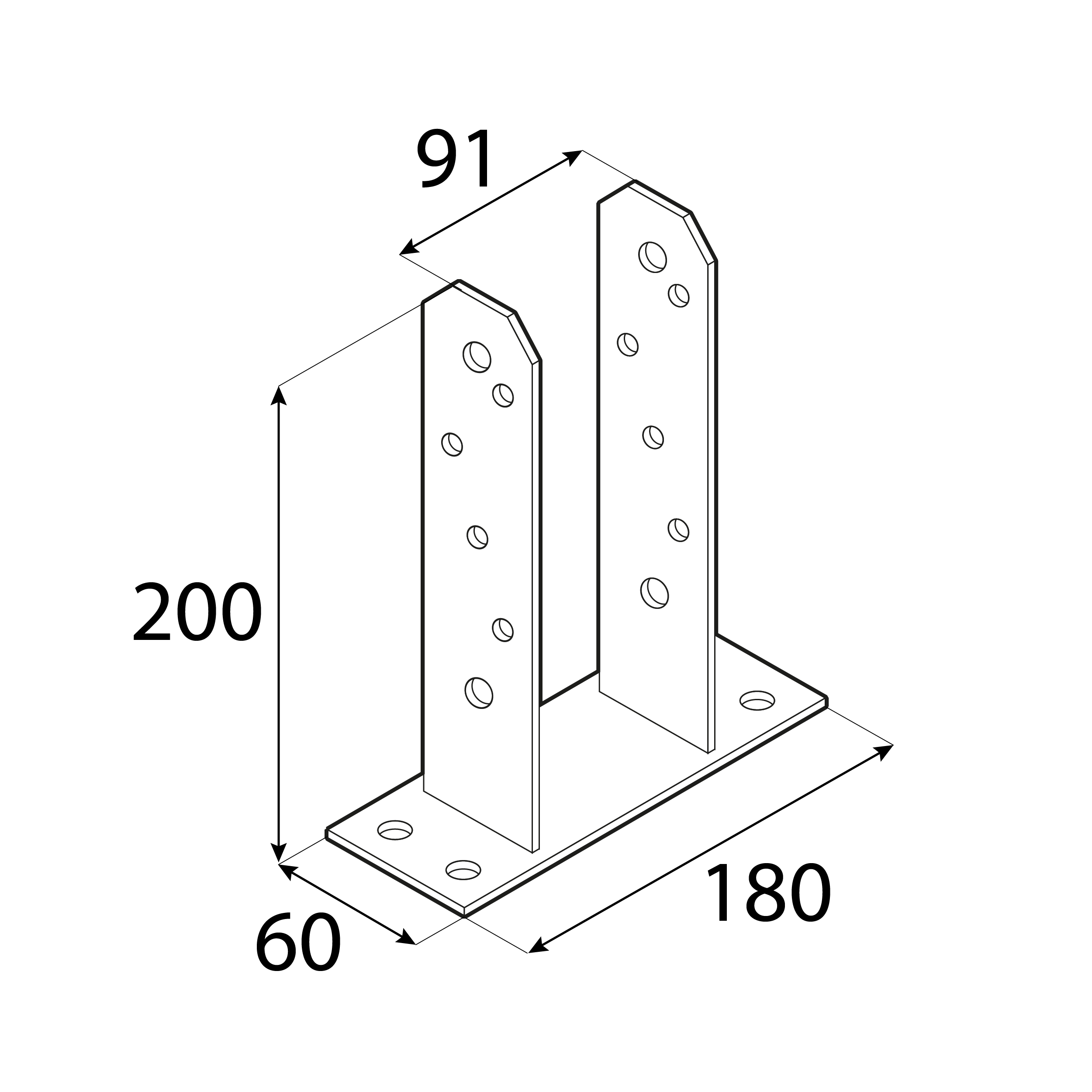 Pfostenträger zum aufdübeln U-Form Pfostenanker Typ TT - PST | 90 x 200 mm | feuerverzinkt Säulenfuß, U-Wandanker PST, 90x200 mm, 91x200x50x5,0 mm, Schuss 2.