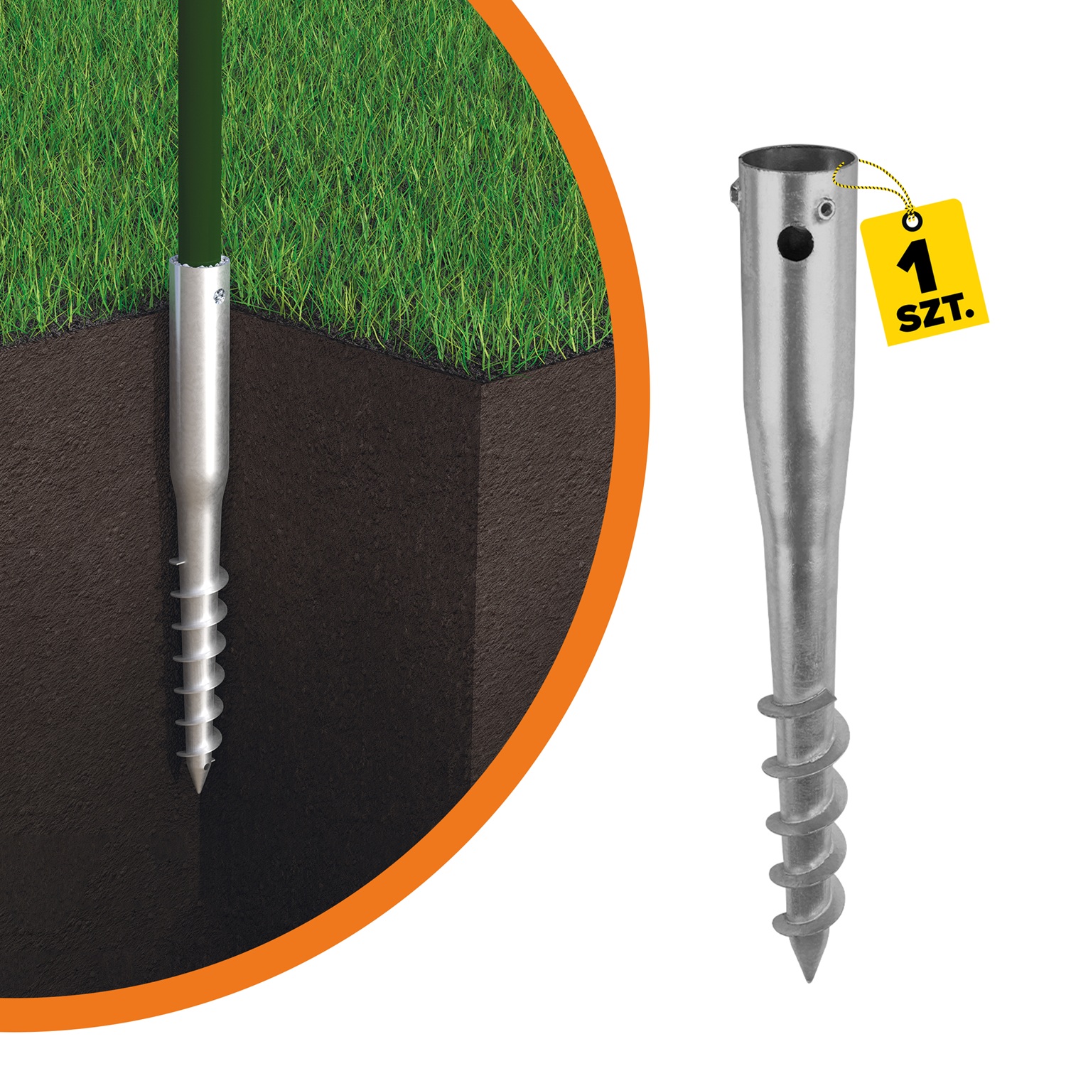 Podstawa słupa wkręcana do gruntu świder okrągła - PWG | 60x550 mm