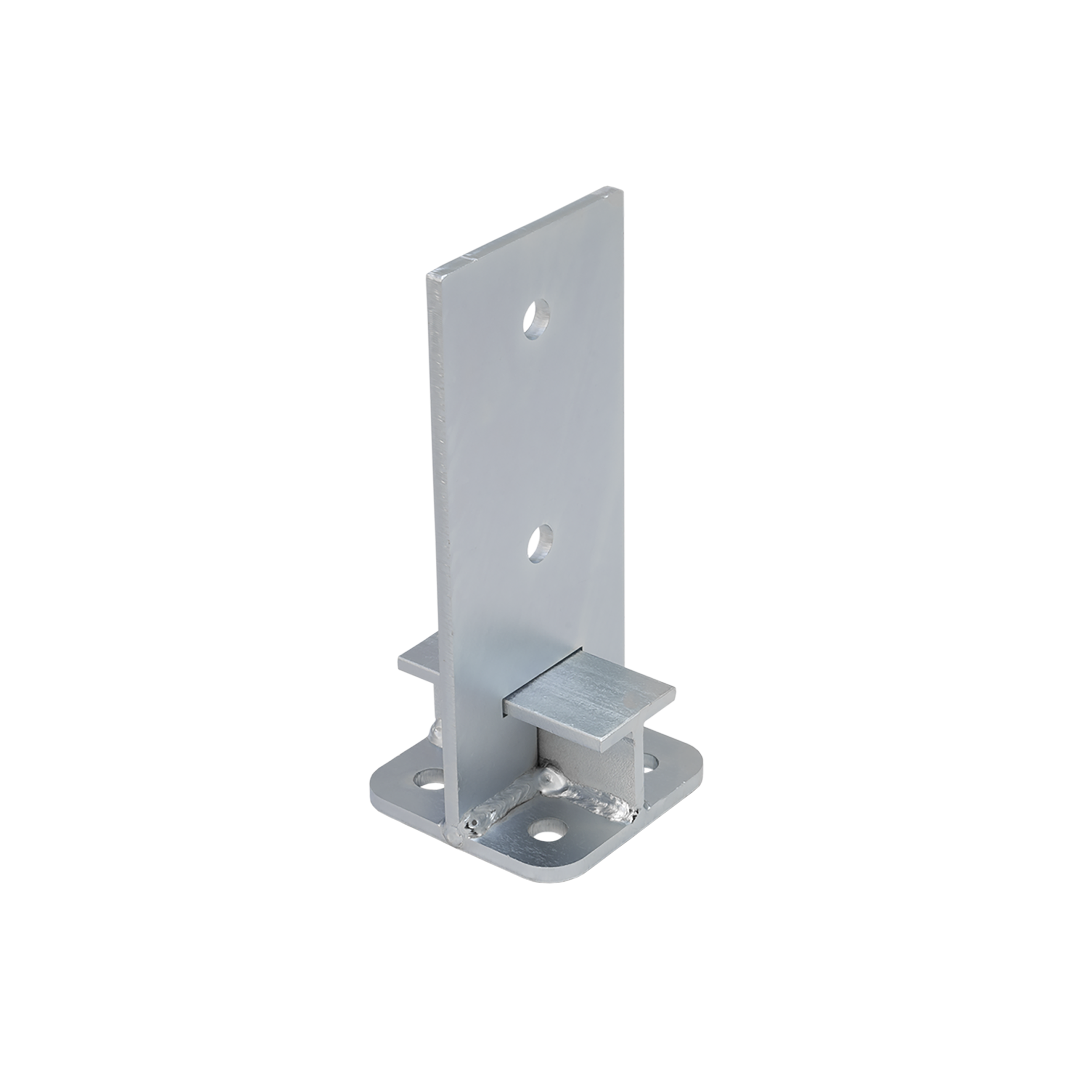 Pfostenträger zum aufdübeln Typ T Stützenfuss schwerlast - PUW | 90 mm | verzinkt Säulenfußanker zum Einbetonieren, Typ T, versenkt, stark, PUW, 90 mm, silber, 90x200x6,0 mm.