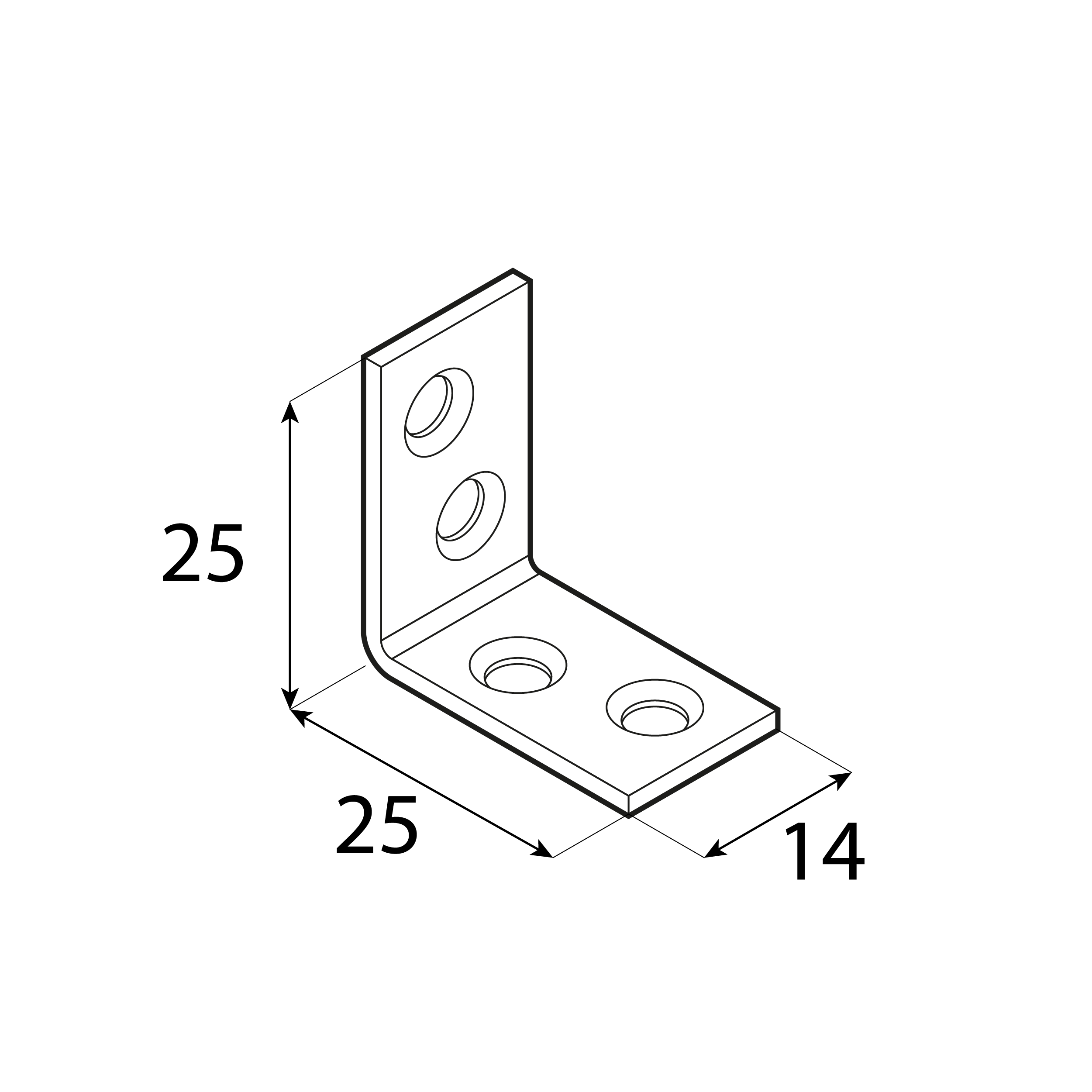 Kątownik meblowy stolarski wąski - KW 25 | 25x25x14 mm | 50 szt