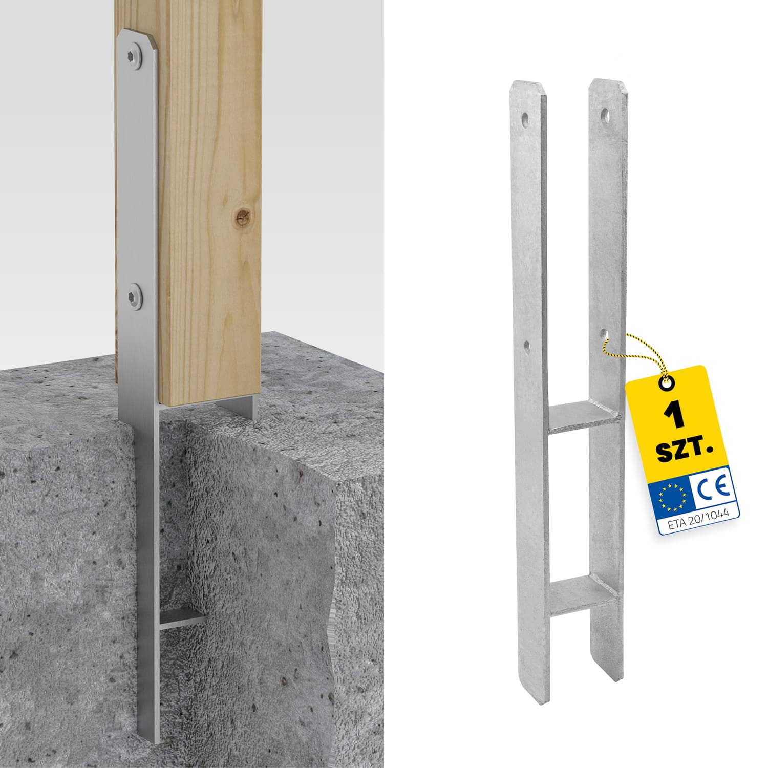 H Anker zum Einbetonieren zum Einmauern Pfostenanker Stützen Betonanker - PSH | 70x600 mm | feuerverzinkt H-Säulenfuß zum Einbetten von PSH, 70x600 mm.
