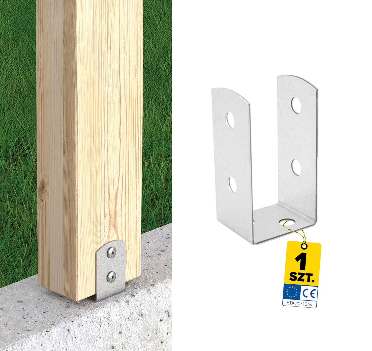 Podstawa słupa kotwa przykręcana do betonu typ U lekka - PSOL | 70 mm | Srebrny