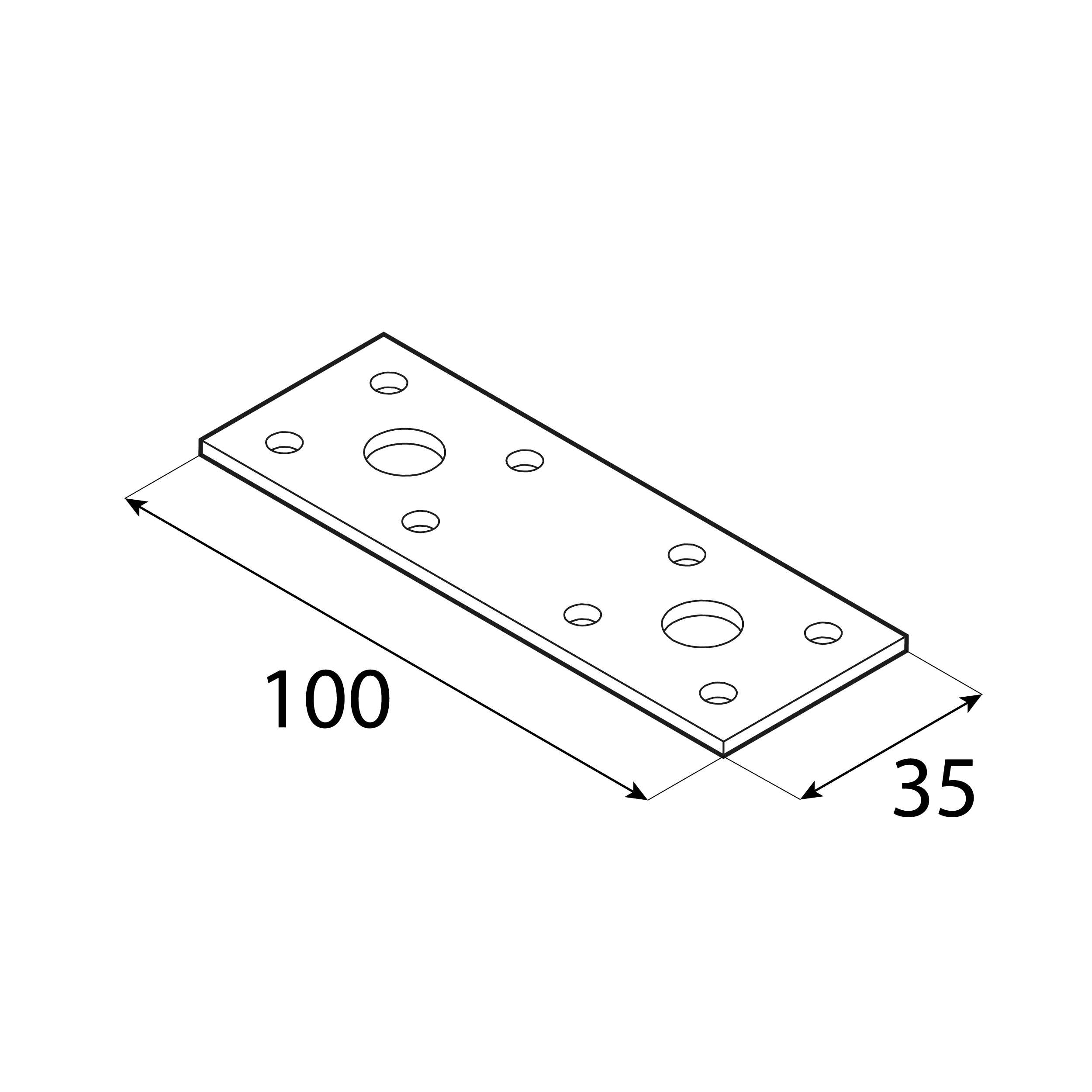 Flachverbinder Lochplatte Verbindungsblech Holzverbinder - LP 1 C | 100x35 mm | 2,5 mm| Schwarz Flachverbinder Flachschiene LP 1 C, 100x35 mm, 2,5 mm | schwarz, 100x35x2,5 mm, DX51D Baustahl, Schuss 2.