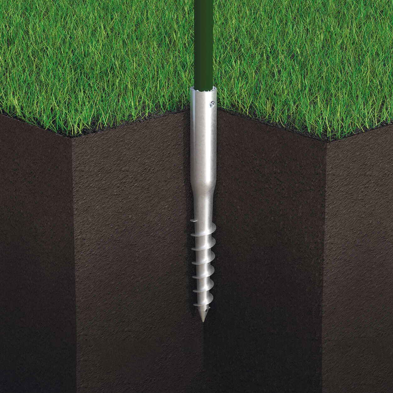 Podstawa słupa wkręcana do gruntu do dużych konstrukcji - PWG | 76x1600 mm