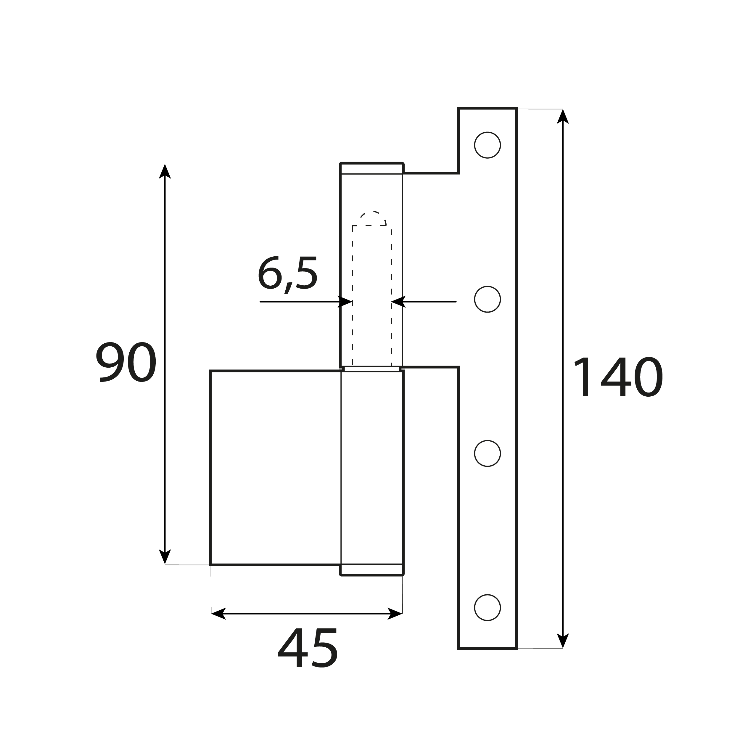 Zawias skrzydłowy do spawania i drewna (prawy) - ZMD | 90x45 mm
