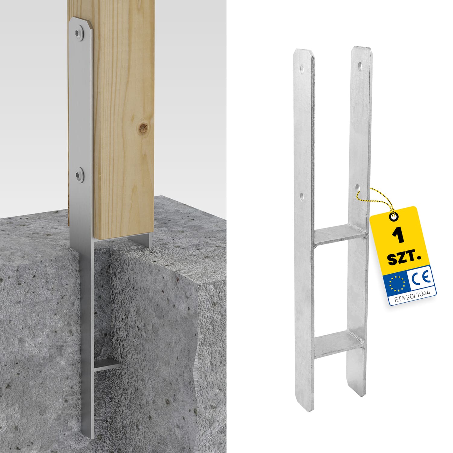 H Anker zum Einbetonieren zum Einmauern Pfostenanker Stützen Betonanker - PSH | 90x600 mm | feuerverzinkt H-Säulenfuß zum Einbetten von PSH, 90x600 mm.