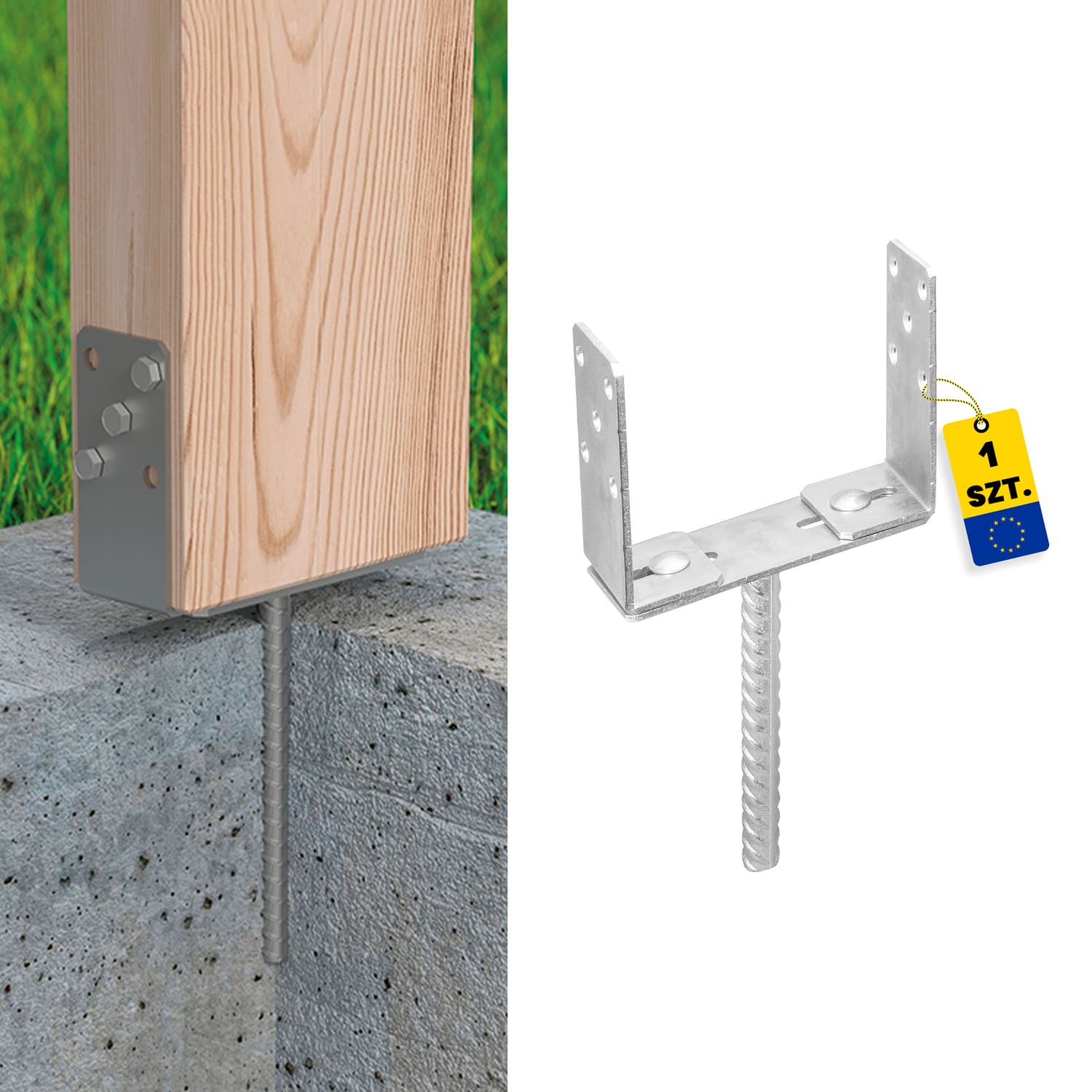 Podstawa słupa kotwa do wmurowania typ U regulowana - PSRU | 60-200 mm | Srebrny