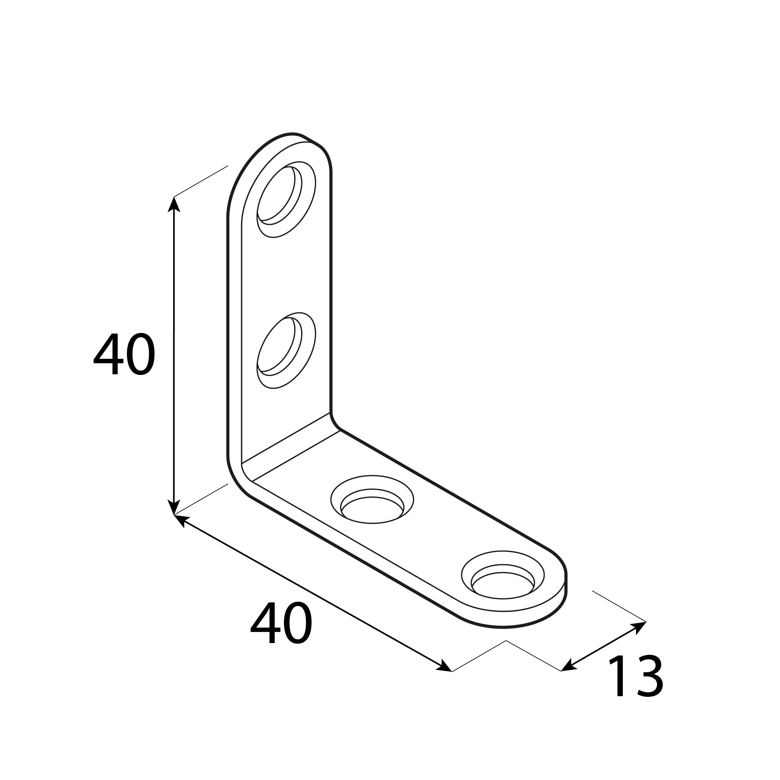 Kątownik meblowy montażowy zaokrąglony - FKW 40 | 40x40x13 mm | 25 szt